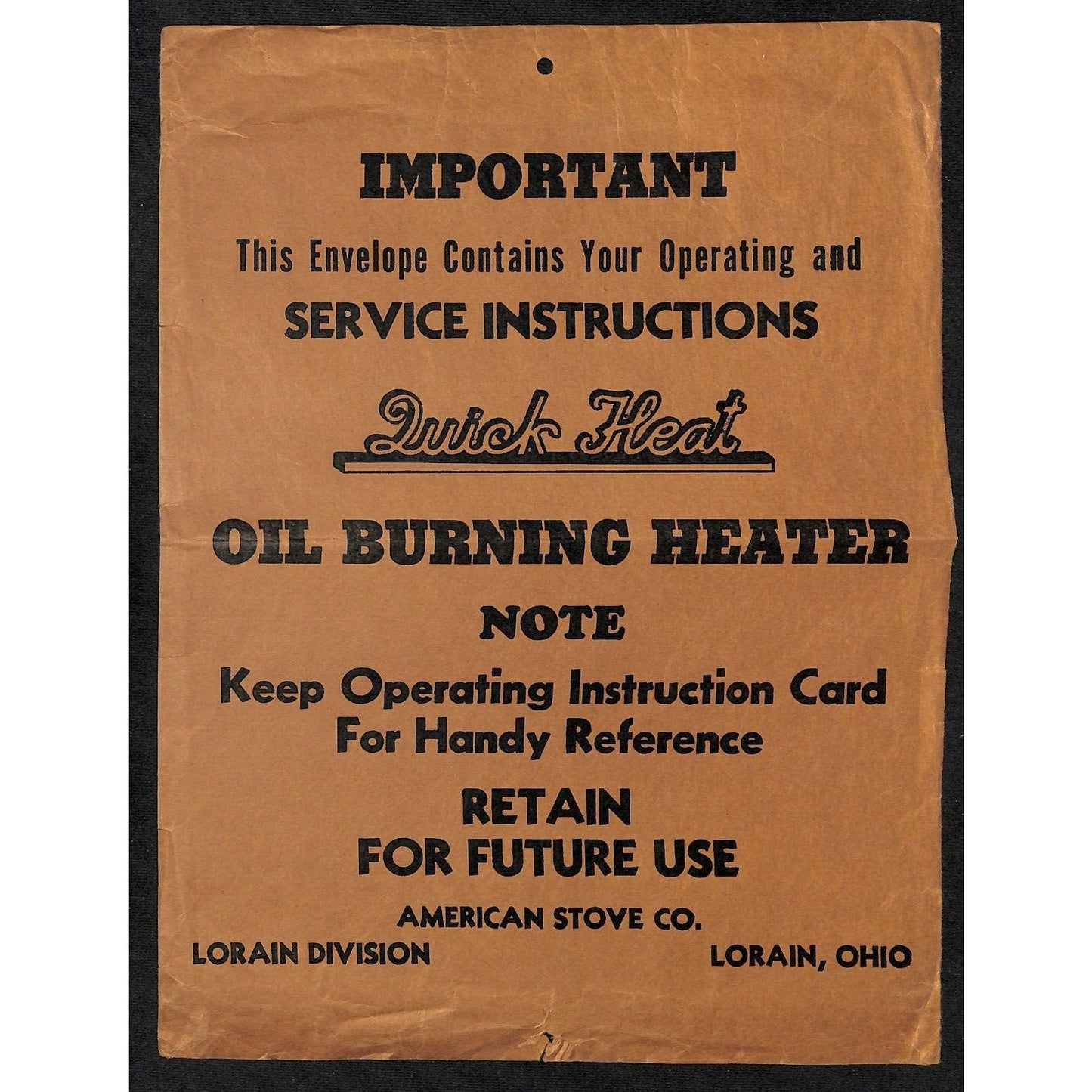 American Stove Co. Quick Heat Instructions 13pp w/ Envelope c1957 Scarce