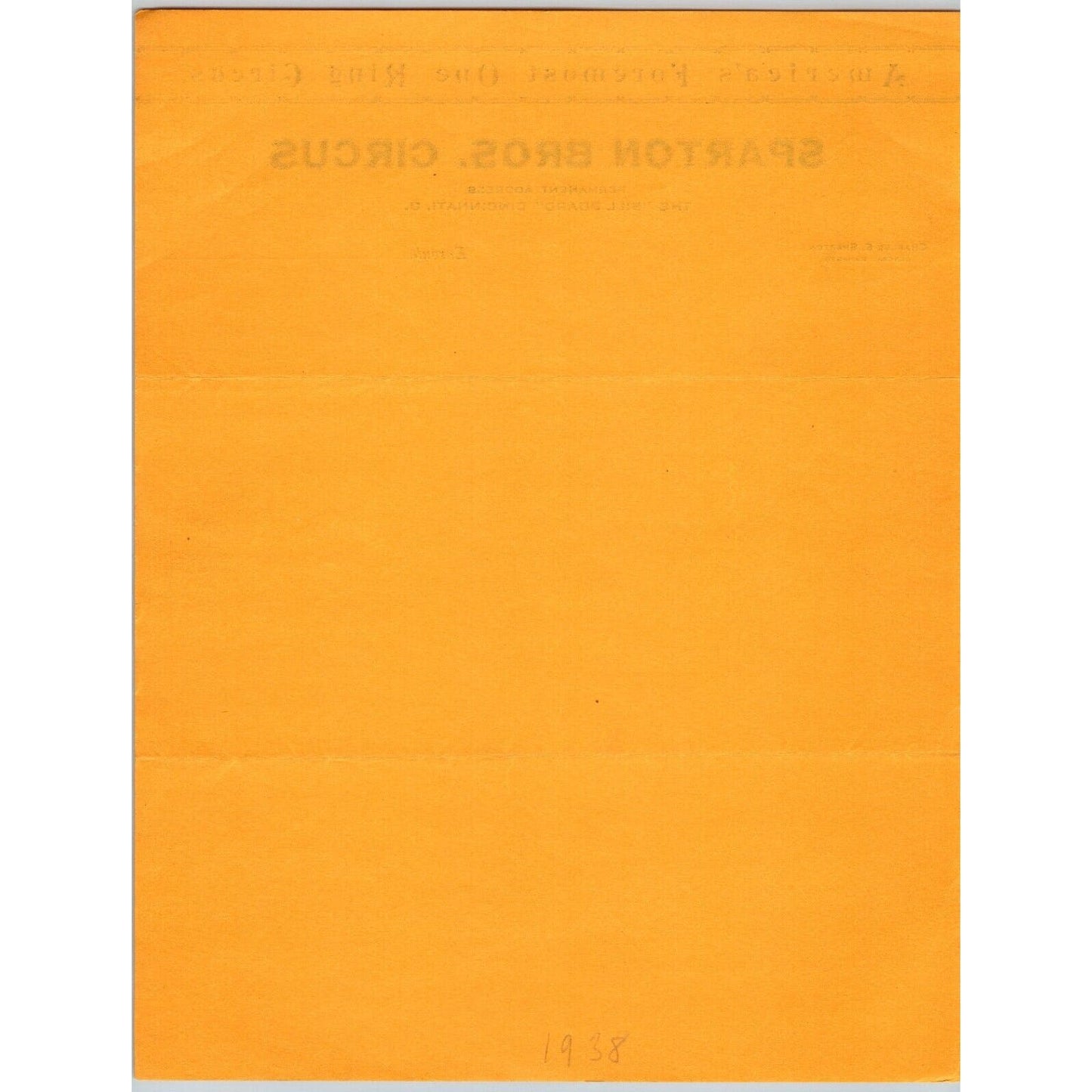 Sparton Bros Circus Letterhead c1938 "America's Foremost One Ring Circus" Scarce