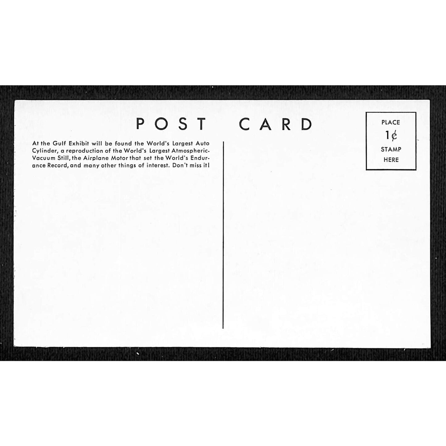 Gulf (Gas Oil) Exhibit Postcard 1933 1934 Chicago World's Fair Unposted -- VGC