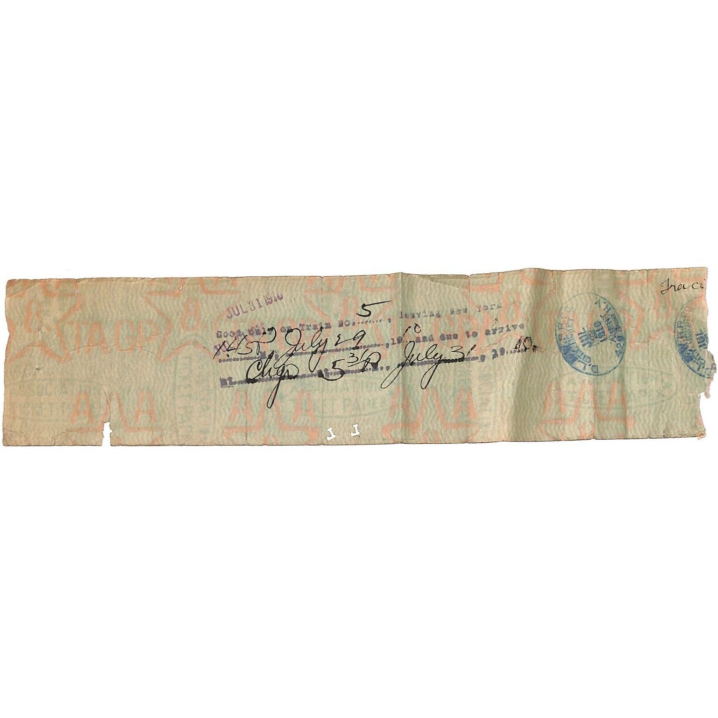 Delaware Lackawanna & Western Railroad Ticket 1910 to Minneapolis 11"L