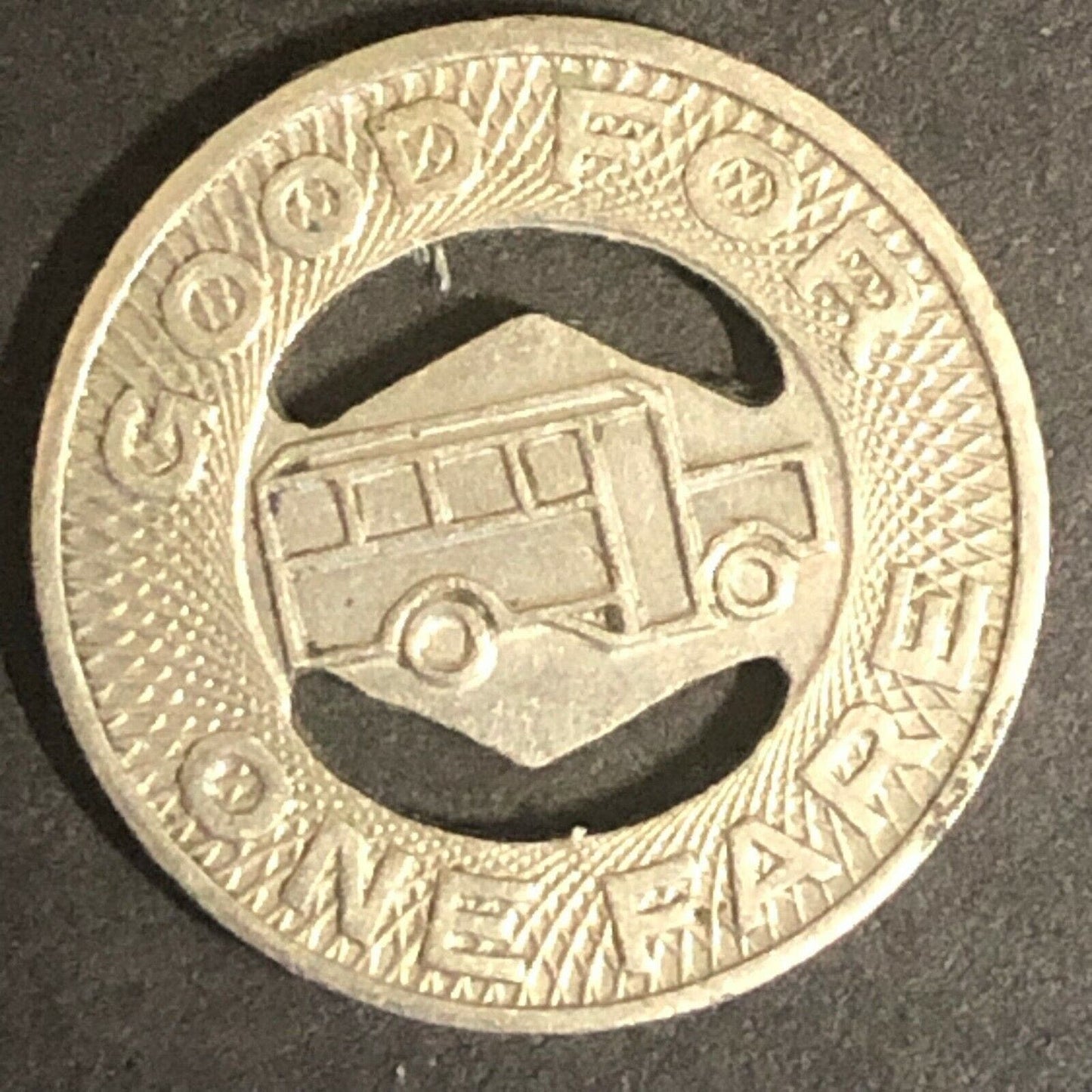 c1945 16mm Elkhart Motor Coach Corp Brass G/F One Fare Token Indiana