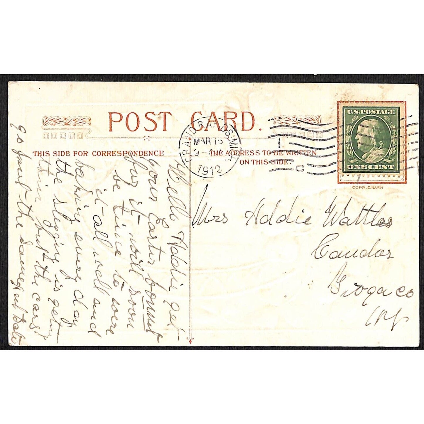 St. Patrick's Day Postcard Mallow Castle, Co. Cork Gilt Embossed PM 1912