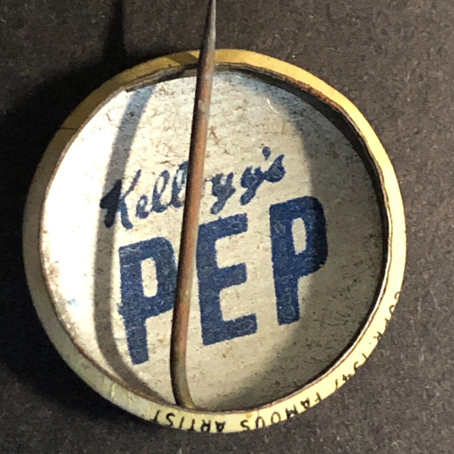 Tiny Tim Kellogg's Pep Cereal Steel Pinback Button c1945-47