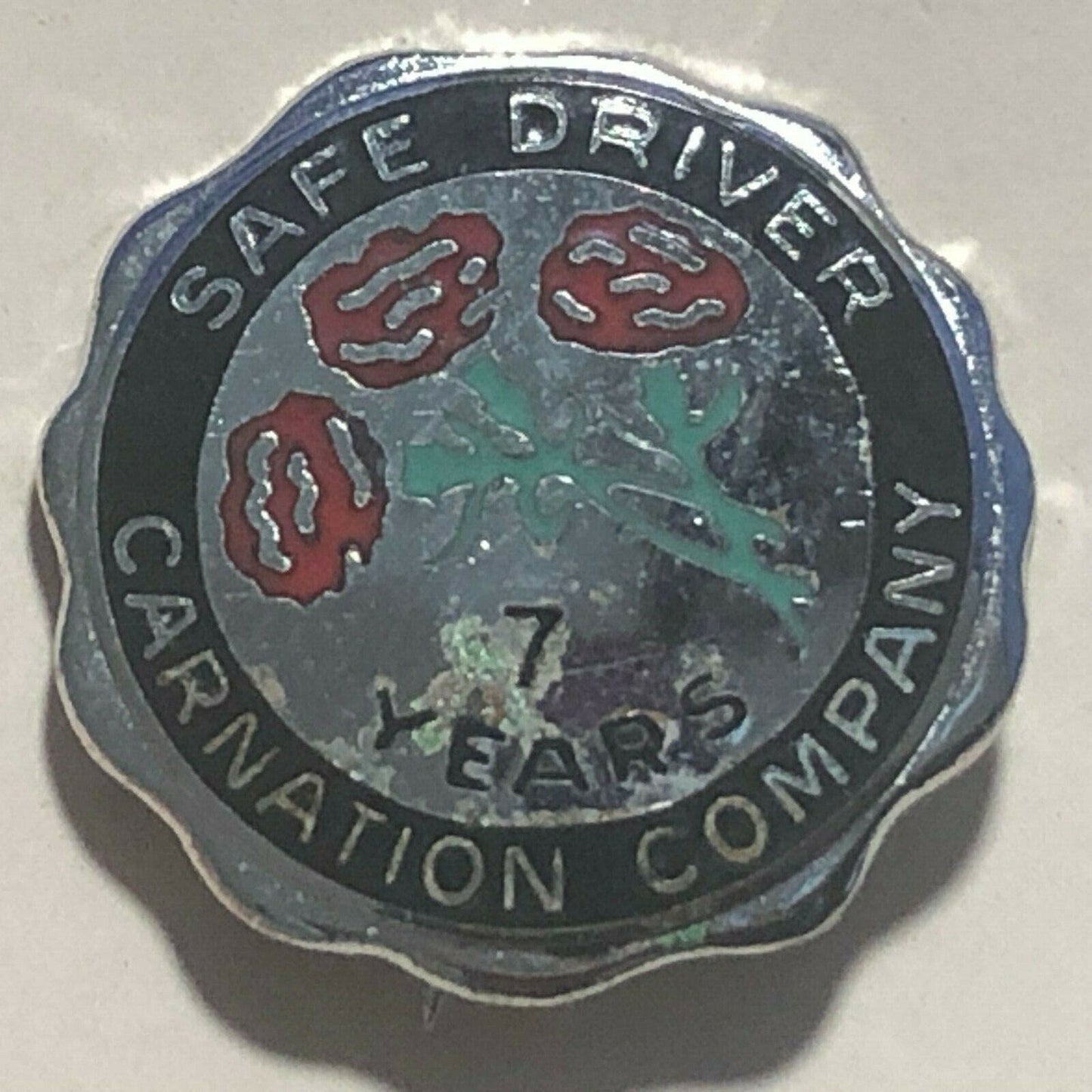 Vintage 1963 Carnation Co. 7 Year Safe Driver Award Enameled Pinback Lapel Pin