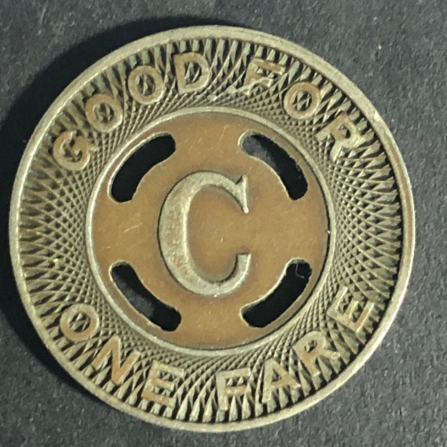 Canton City Lines Inc. "C" G/F One Fare Brass Transit Token -- 22.7mm