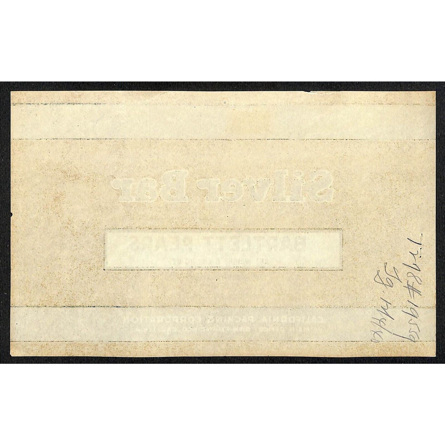 1940 Paper Can Label Silver Bar Brand Bartlett Pears - California Packing