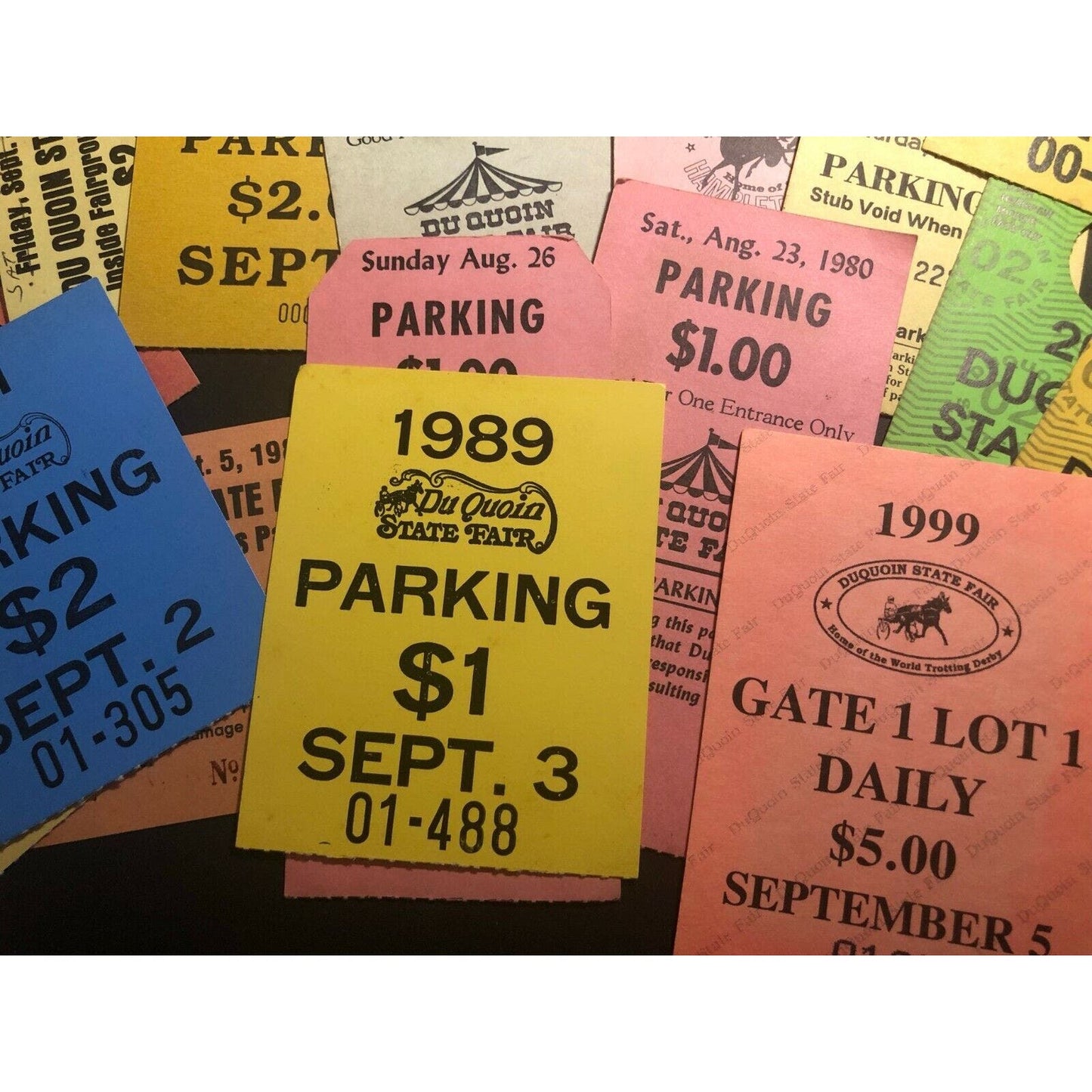 Du Quoin State Fair Parking Passes Group of 27 Range 1980 thru 2002 mostly 90's