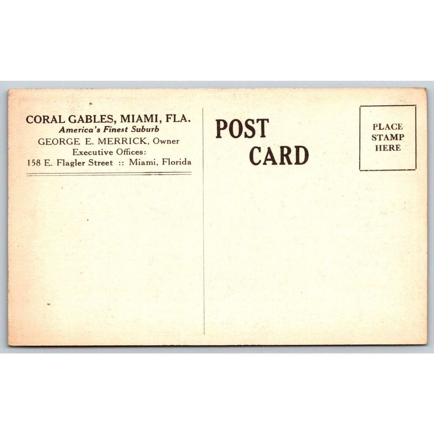 Le Juene Road at Coral Gables, Miami George E. Merrick Postcard c1924 Gilt VGC