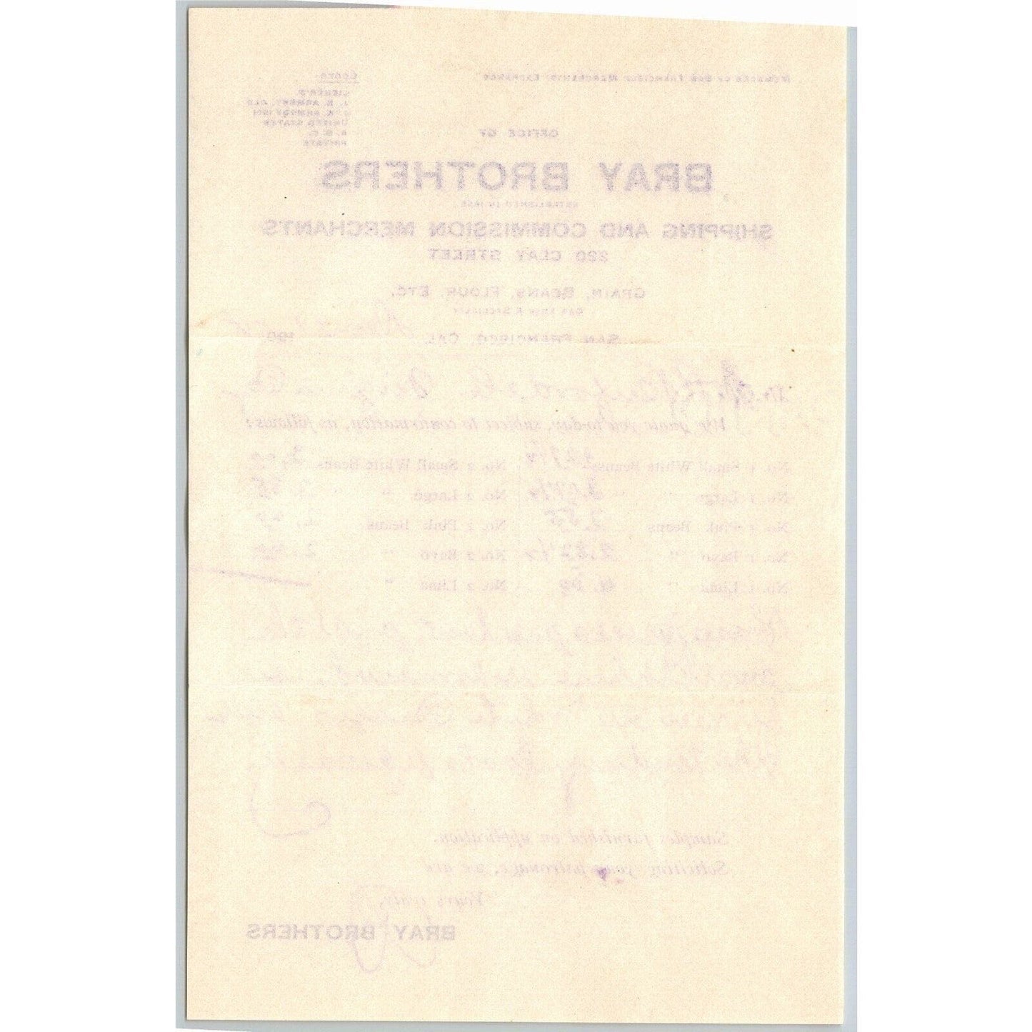 1902 Bray Brothers San Francisco Fruit Letterhead Billhead - S.R. Buford Montana