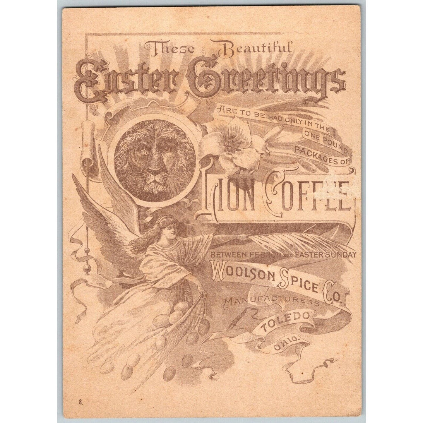 Lion Coffee - Woolson Spice Co. Easter Greetings - Large Victorian Trade Card