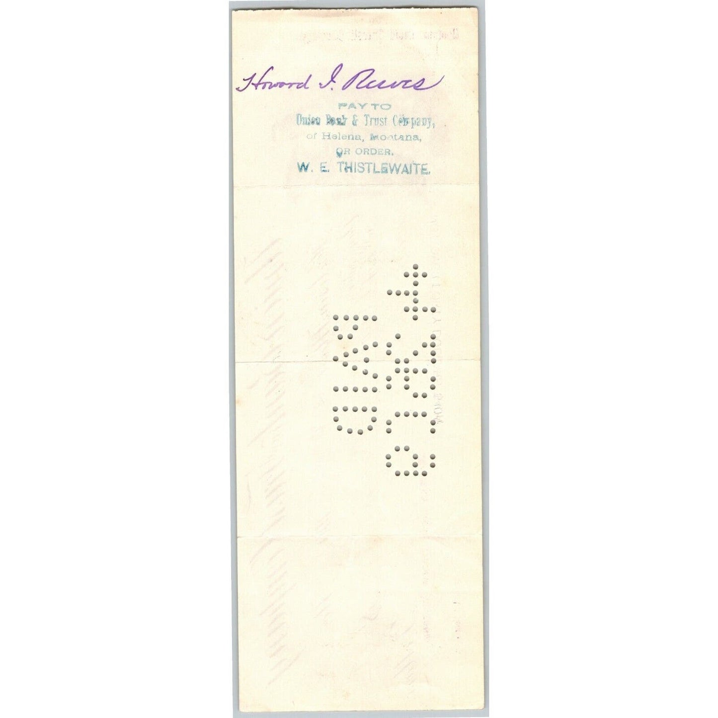 Helena Montana Rapid Transit Co. Union Bank Check 1909 Woman w/ Shield Vignette