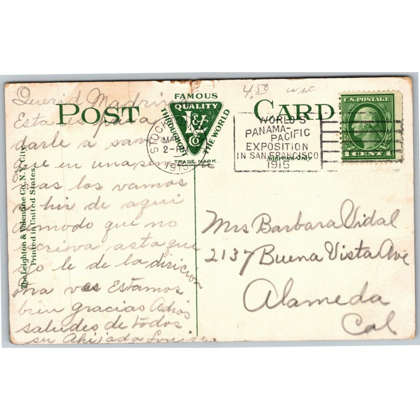 Vintage c1915 New York Postcard "Battery Park"