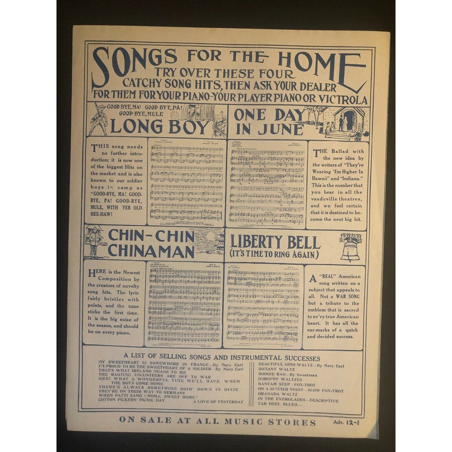 Vintage 1918 Sheet Music "A Little Bit of Sunshine" W.J. Reilly / U.S.S Michigan