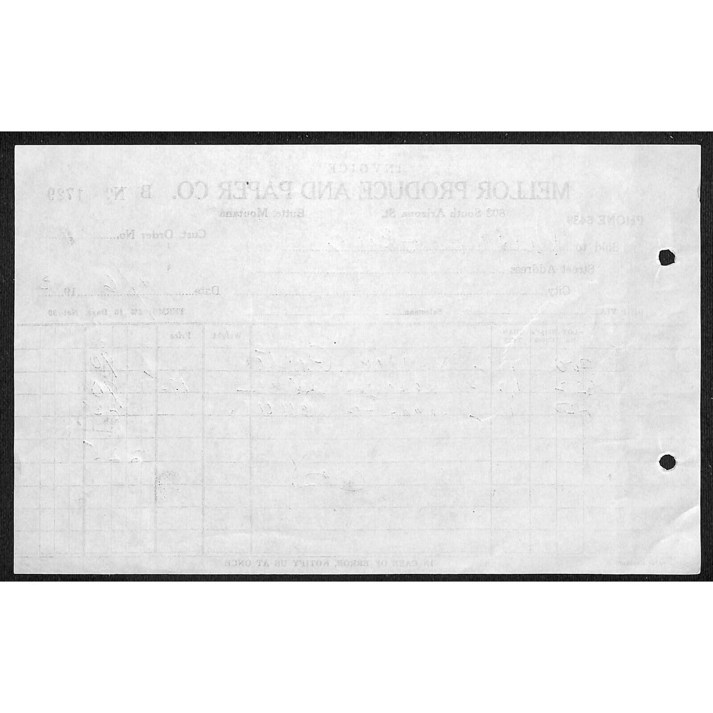 Mellor Produce & Paper Co. Butte Montana 1933 - Billhead Letterhead Wilson Drug