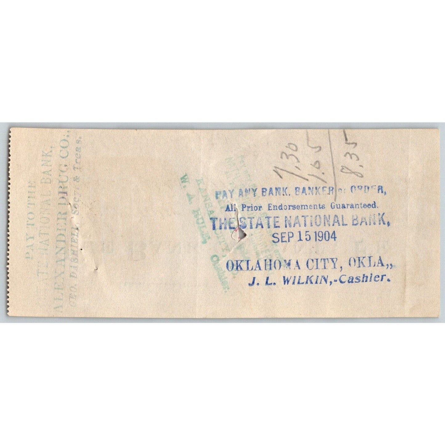 Newkirk, Oklahoma Territory "Bank of Santa Fe" 1904 Bank Check