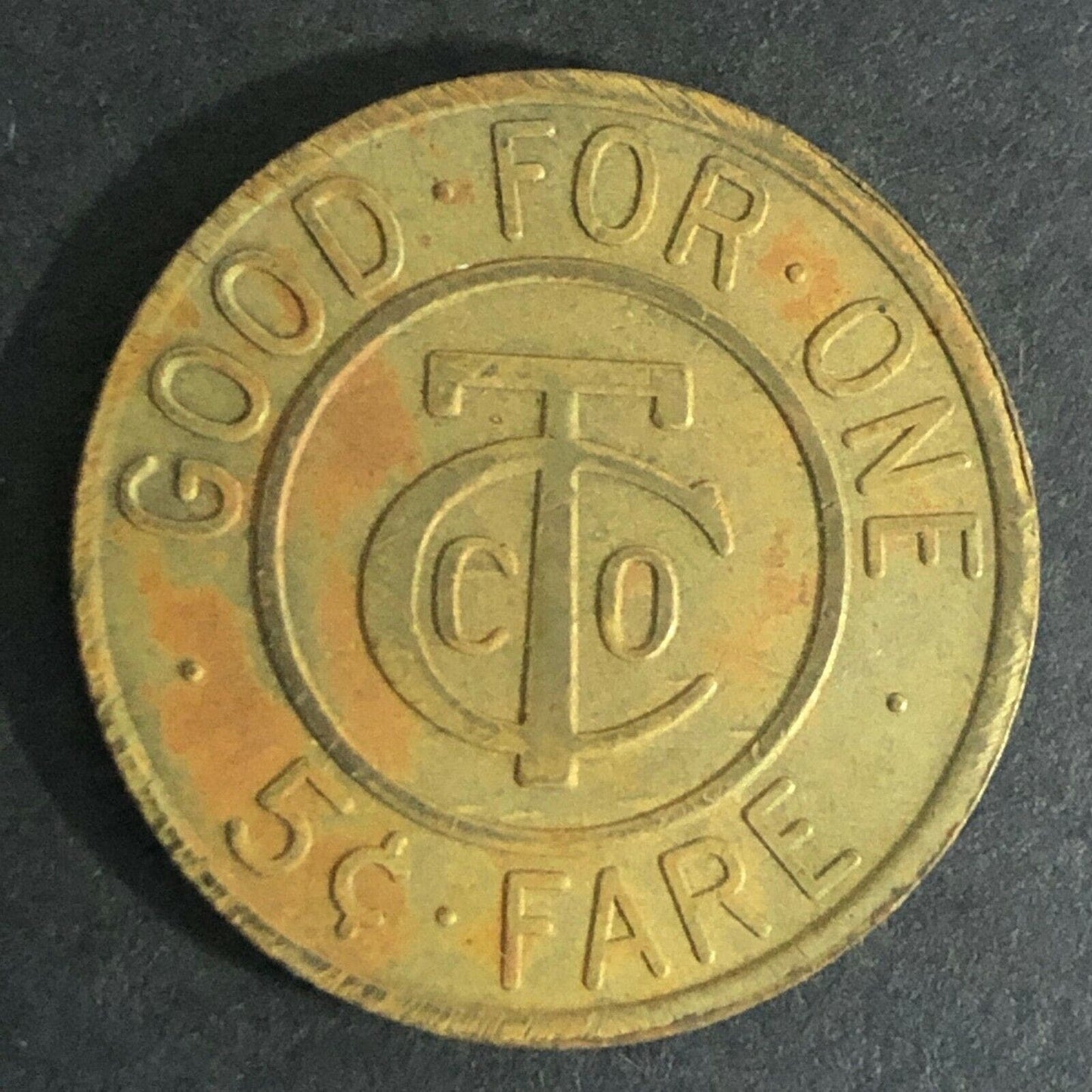 Vintage 21mm Brass CTCO (Fairmont, West Virginia) 5c Fare Transit Token
