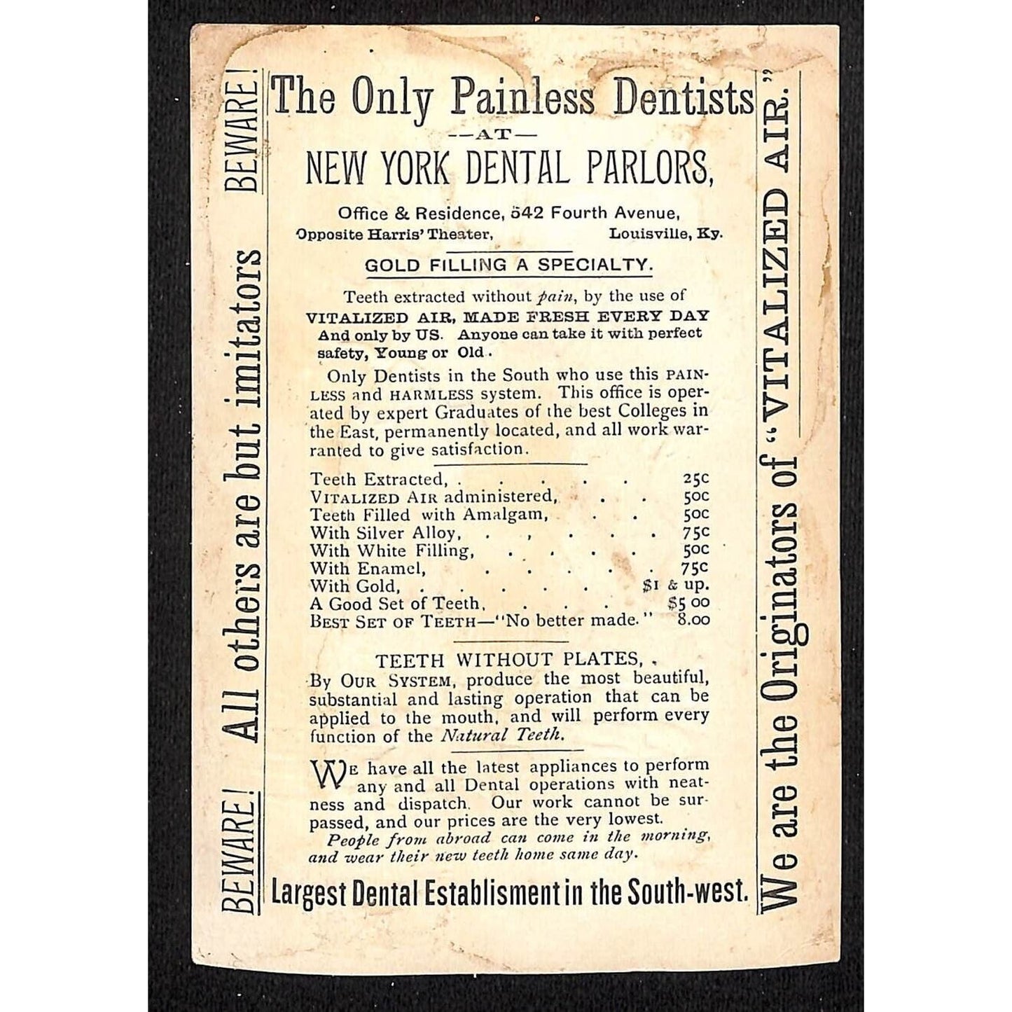 New York Dental Parlors Louisville KY Victorian Trade Card Home Winter Scene