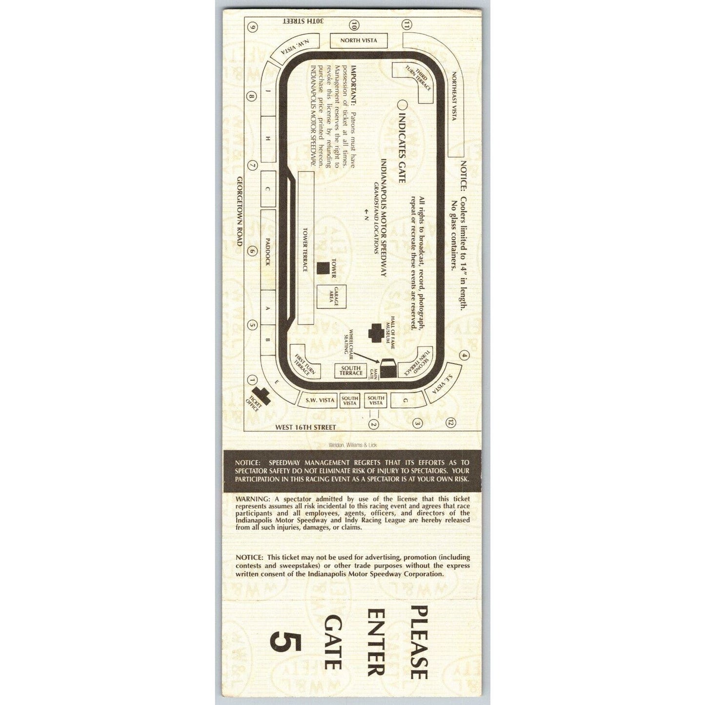 1999 Indianapolis 500 Full Ticket Racing IMS Eddie Cheever - seat 19