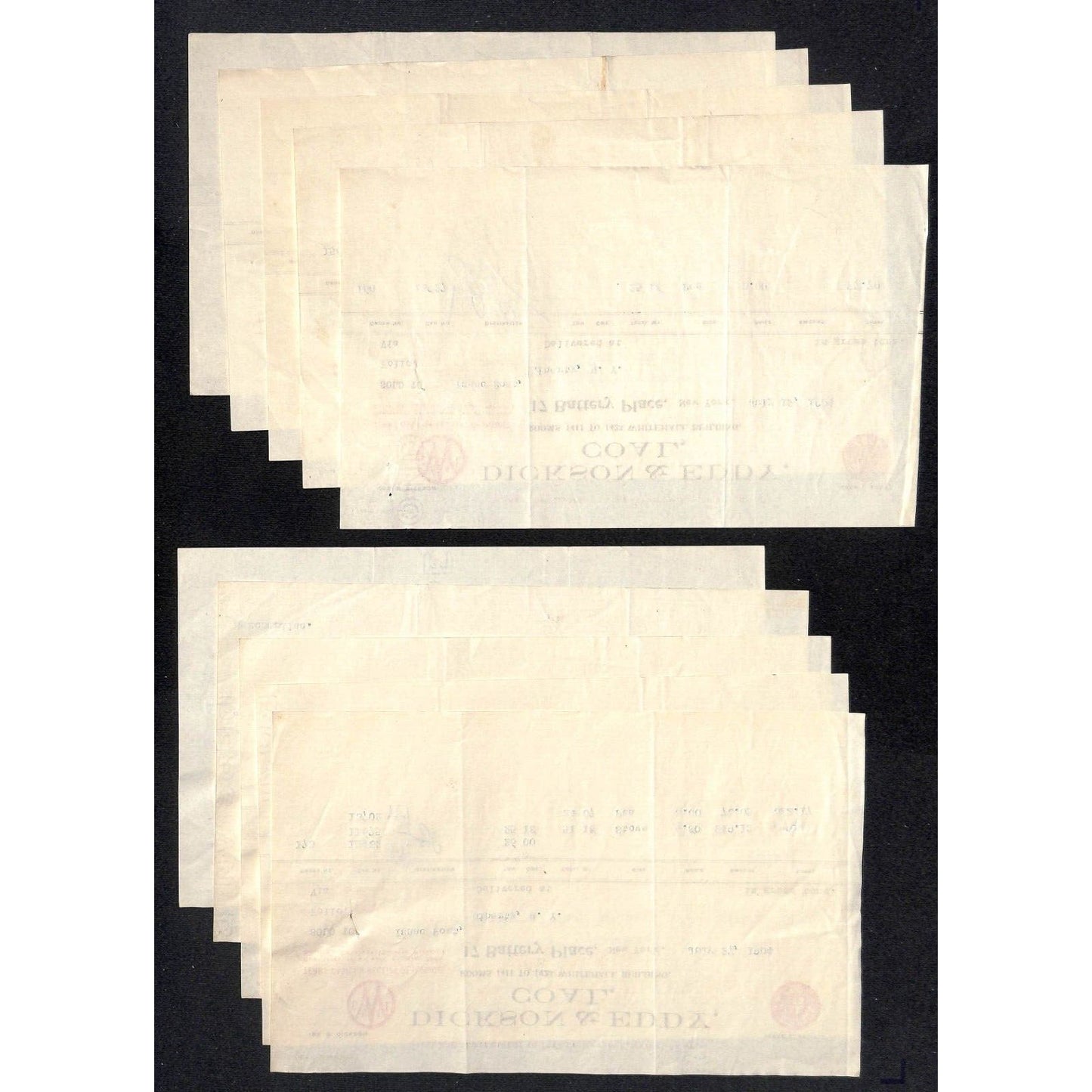 Dickson & Eddy Scranton Coal - 17 Battery Place, NYC / (10) 1904 Billheads VGC