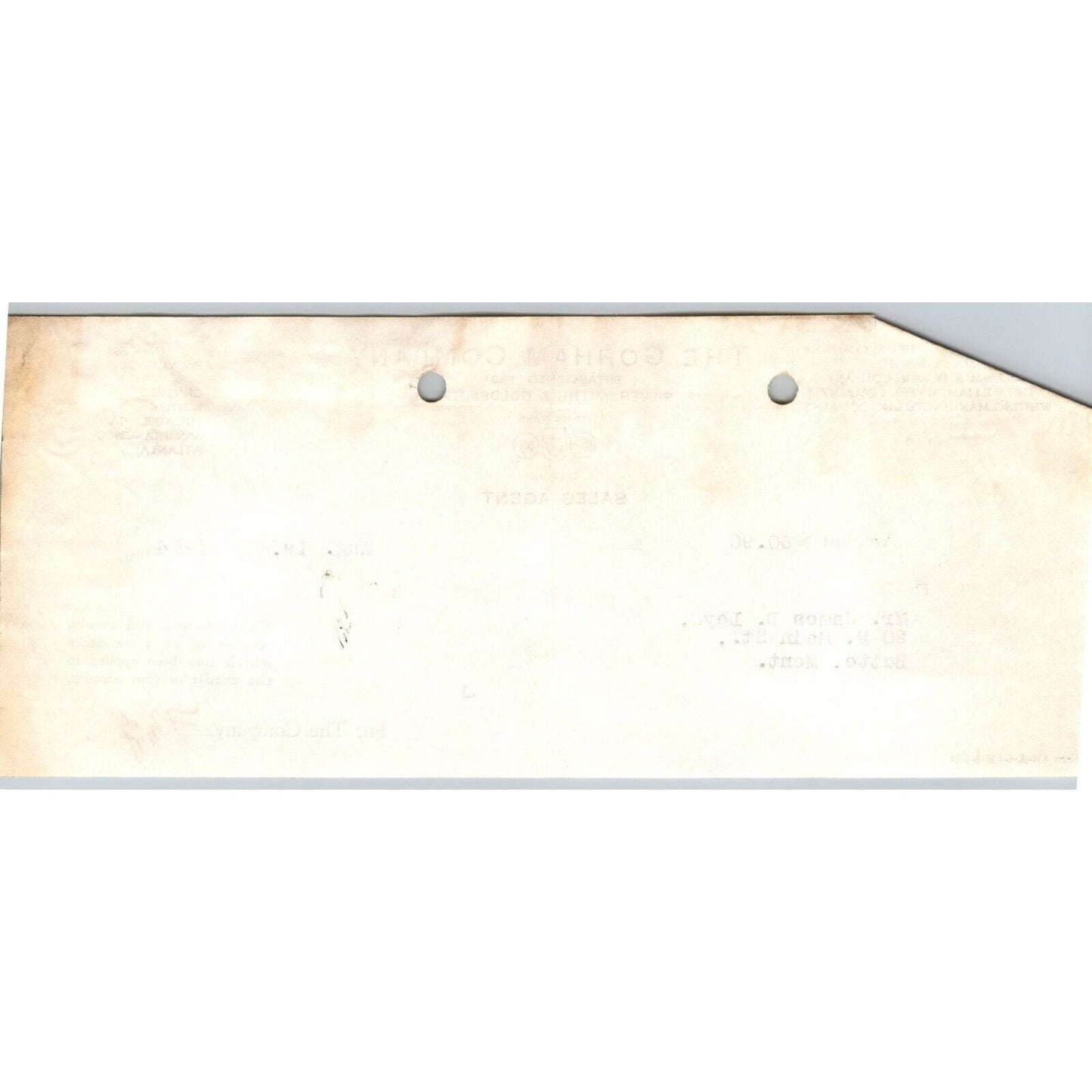 Gorham Company Silversmiths Goldsmiths 1924 "Leys" Billhead $60.90 Receipt