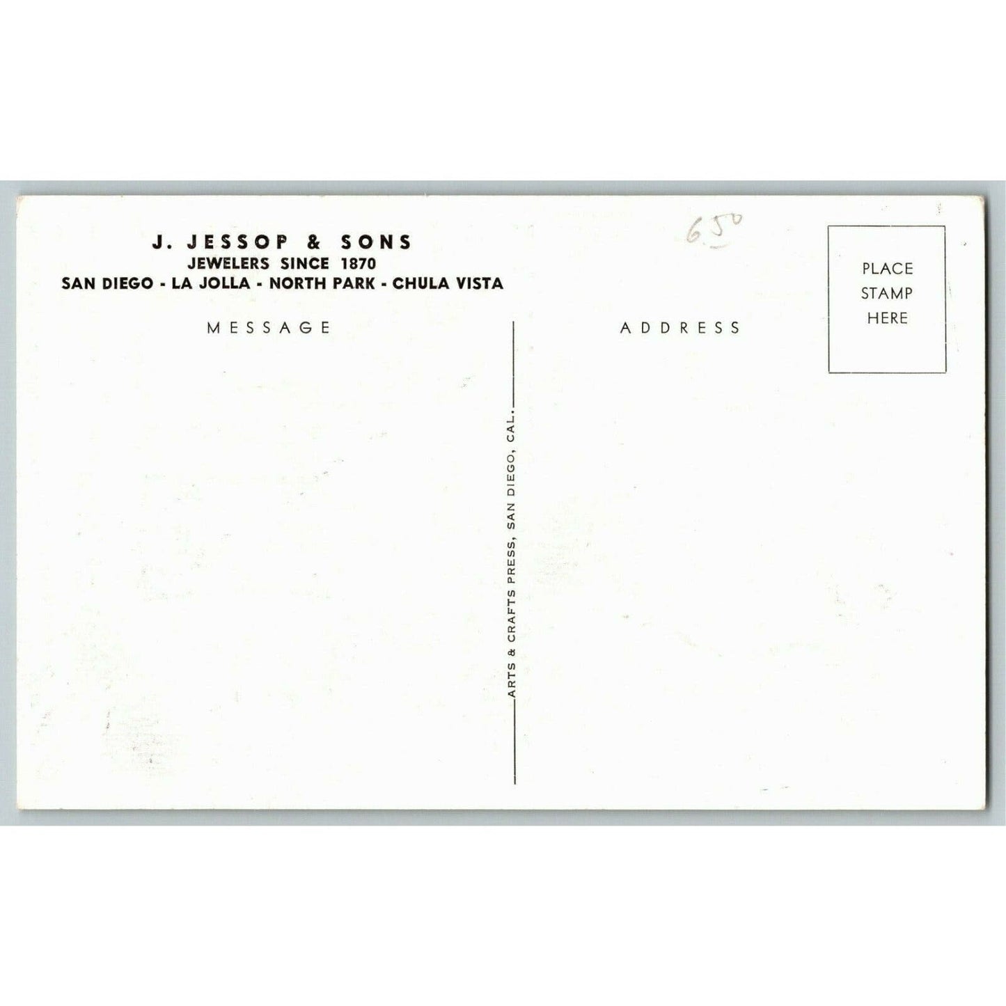 Vintage Postcard - San Diego's Famous Clock - J. Jessop & Sons Jewelers c1940's