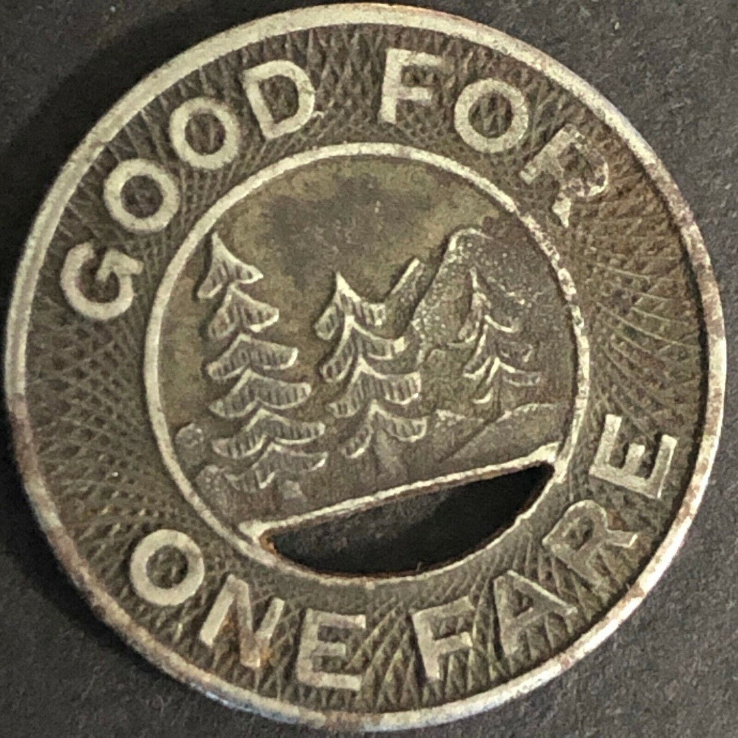 Vintage 16mm Brass Token Seattle Transit "G/F One Fare" w/ Pine Trees