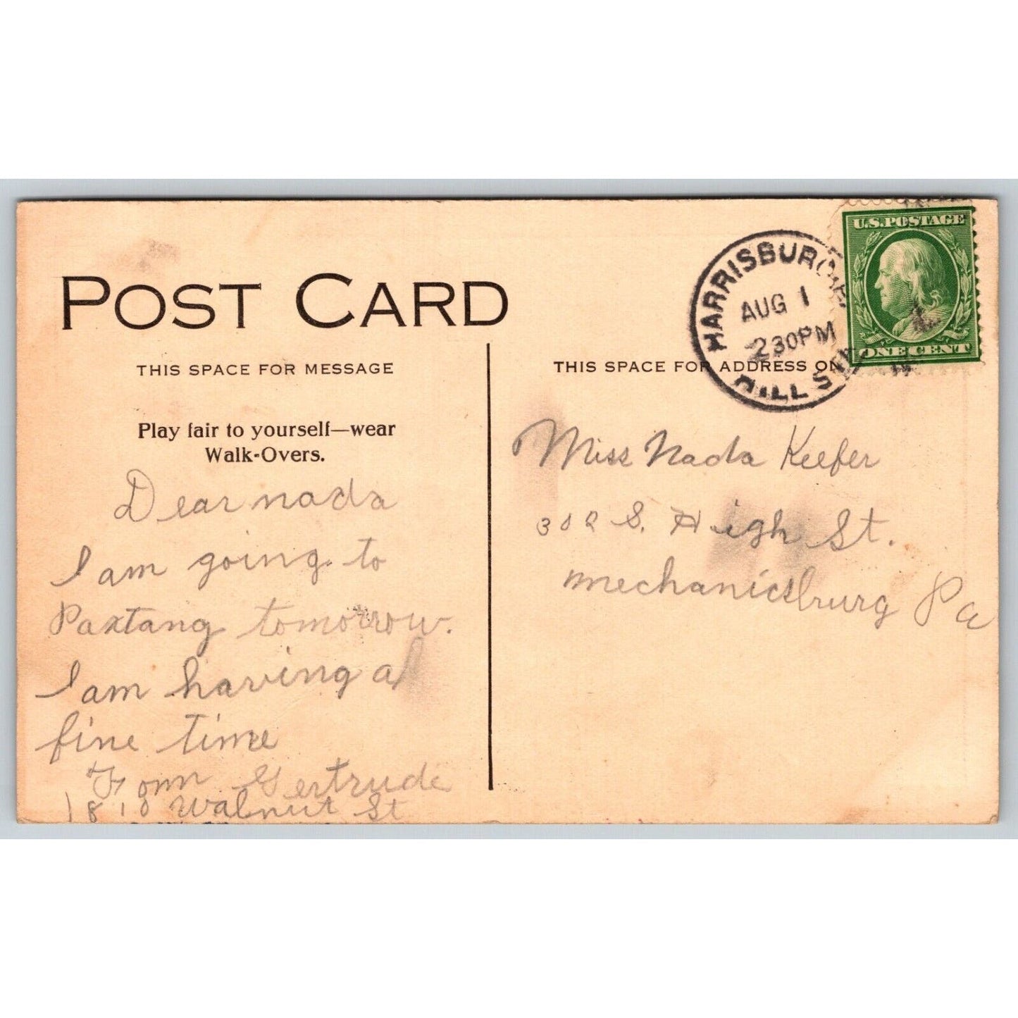 "Wash Day in Old Plymouth" "Wear Walk Overs" Shoes Advertising Postcard c1915-25
