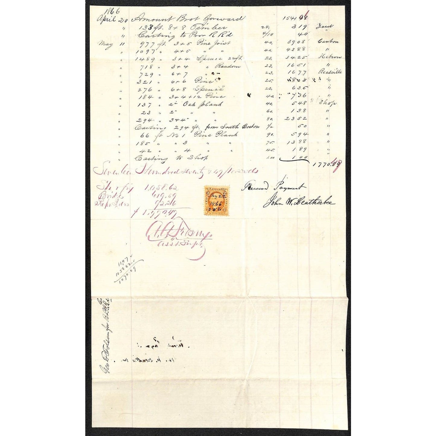 Boston John W. Leatherbee Lumber to B&P R.R. Railroad Letterhead Scarce