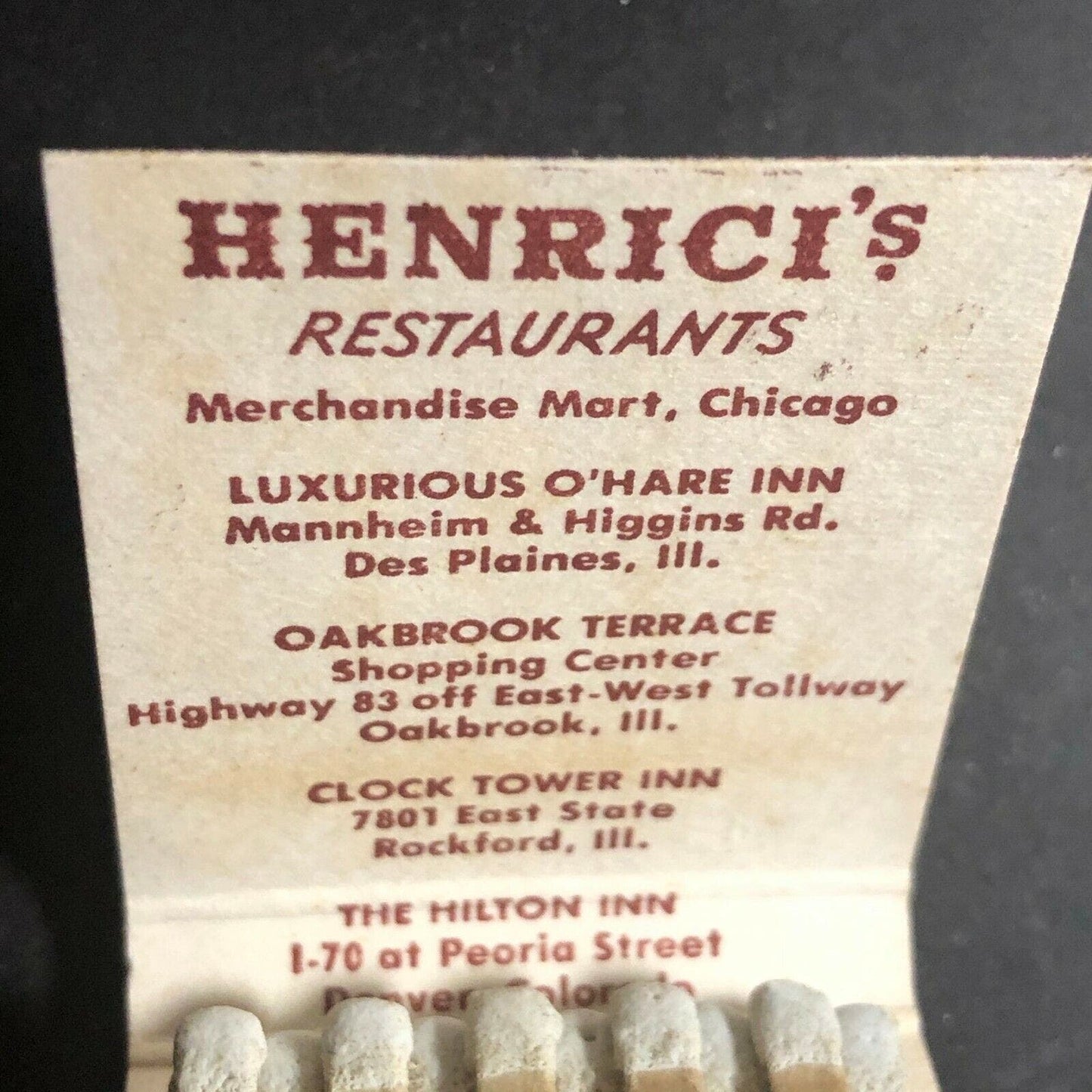 Vintage 1960's Matchbook Henrici's Restaurant - Chicago, IL Des Plaines, IL