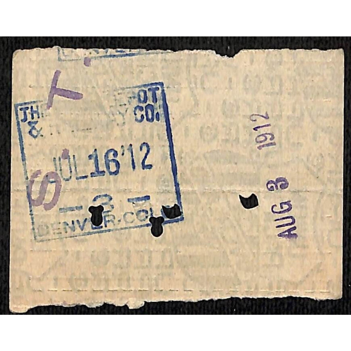 Union Pacific Railroad 1912 Ticket K.C. to Marshalltown #8203