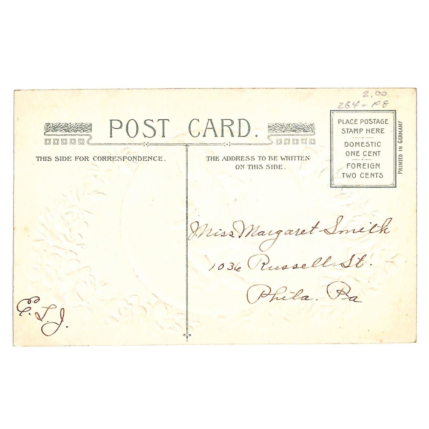 Valentine's Day Postcard Embossed Cupid w/ Bow & Arrow Floral NP c1915