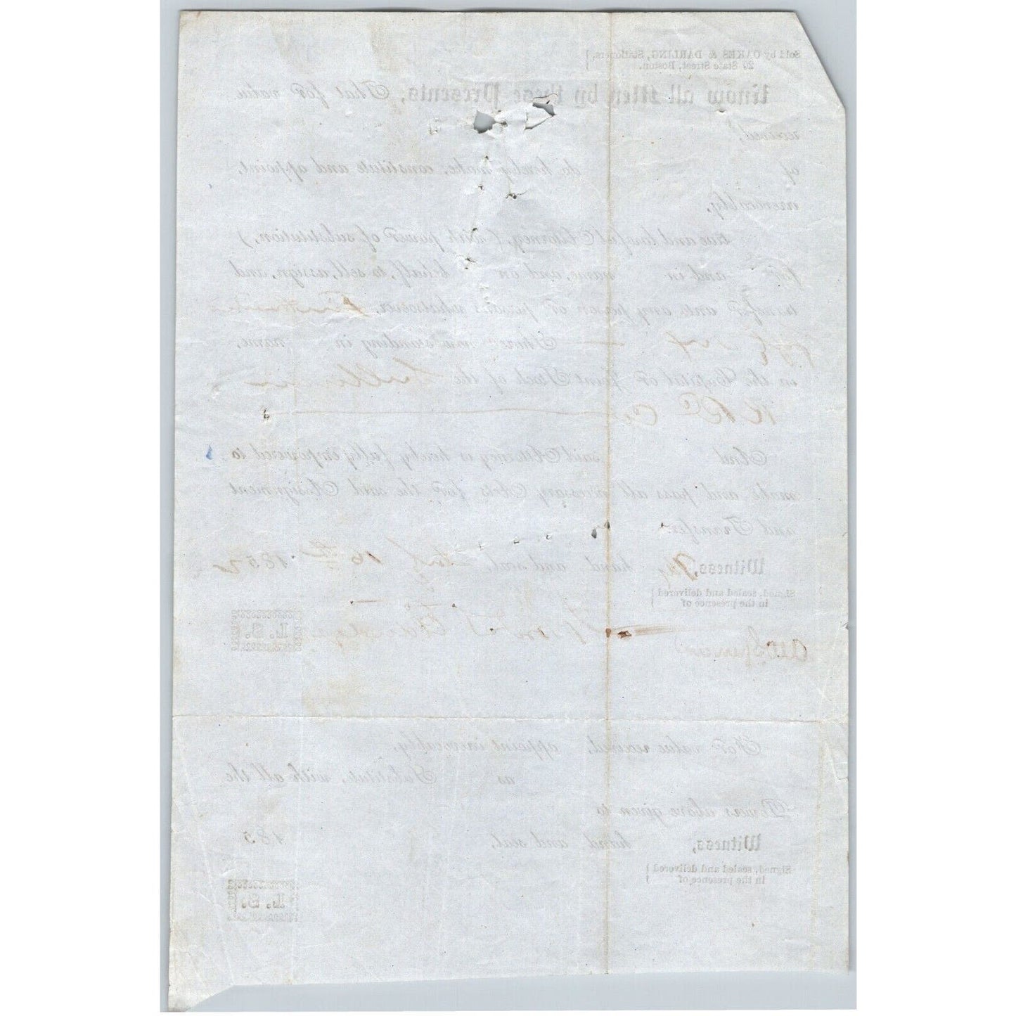 1852 Legal Document Power of Attorney re: Southern Railroad Stock