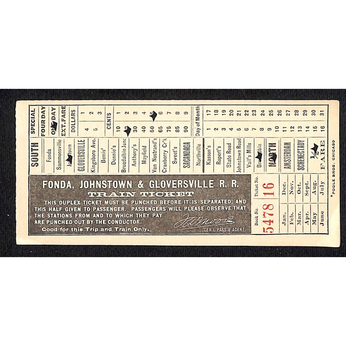 Fonda, Johnstown & Gloversville Railroad Ticket Book 5478 Ticket 18