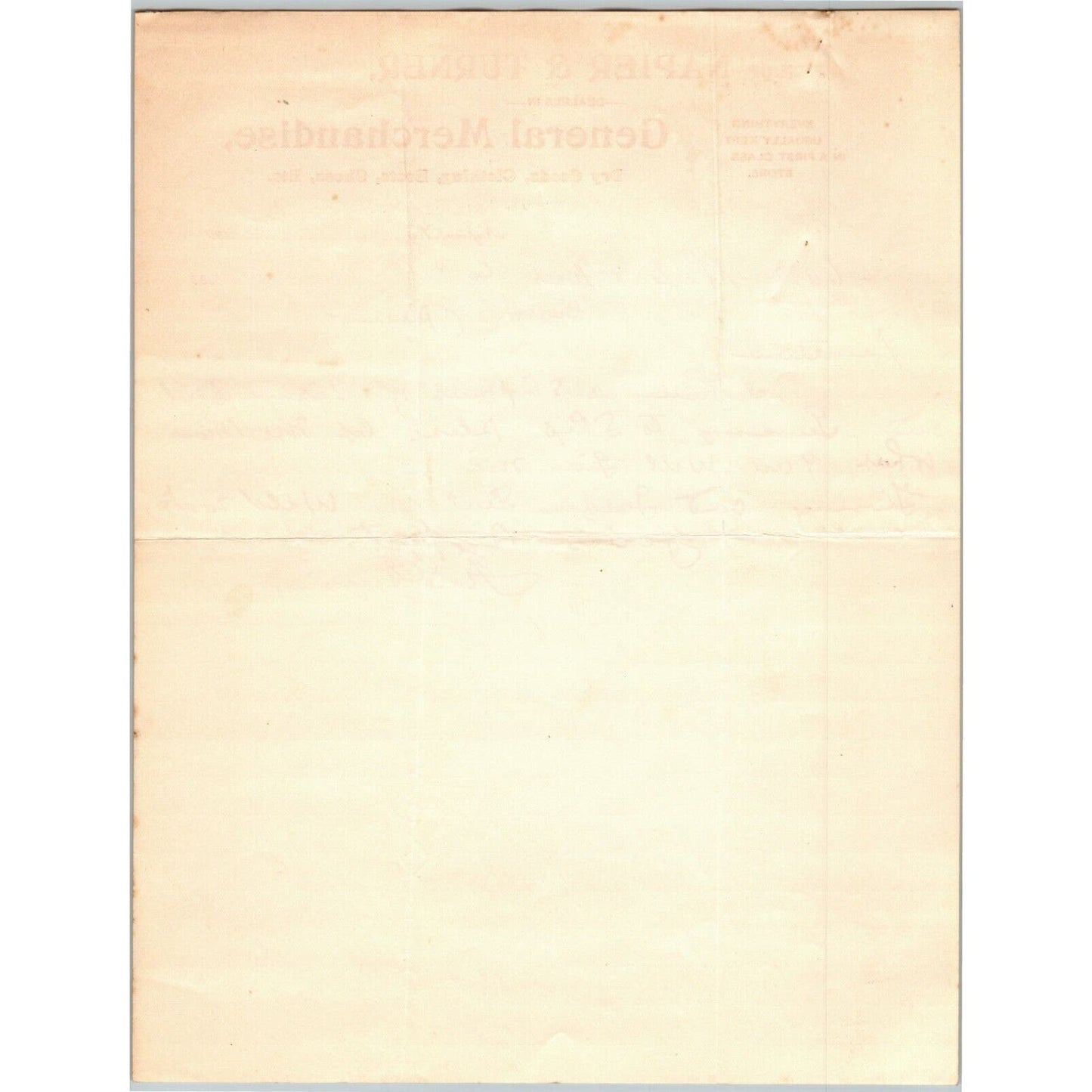 Napier & Turner General Merch c1905 Letterhead Napier, KY to Corry Hide Furs, PA