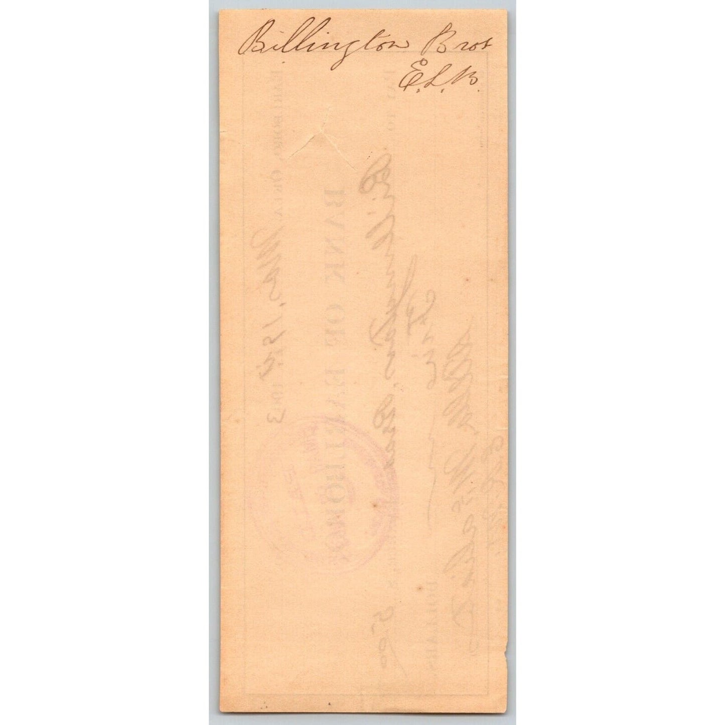 Earlboro, OK Territorial 1903 Billington Bros. "Bank of Earlboro" Check Scarce