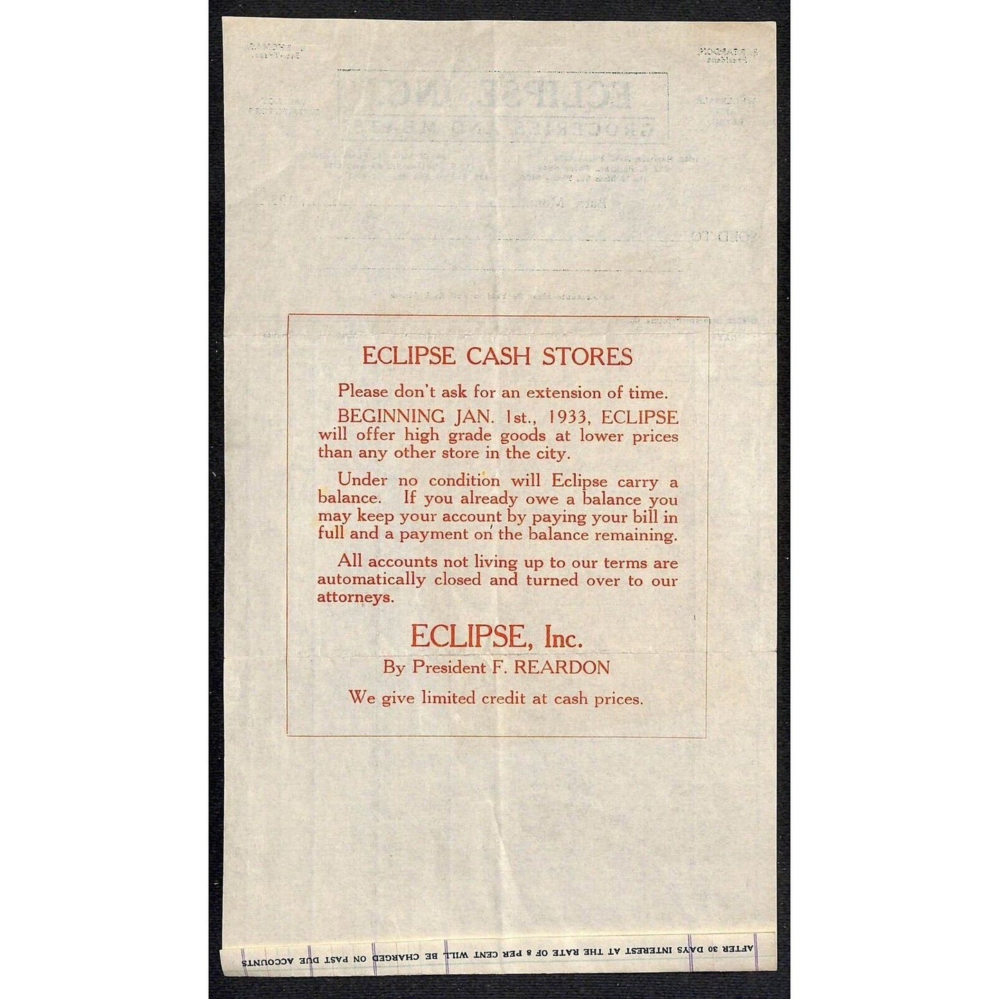 Eclipse Groceries and Meats Butte Montana 1933 Billhead Letterhead Wilson Drug