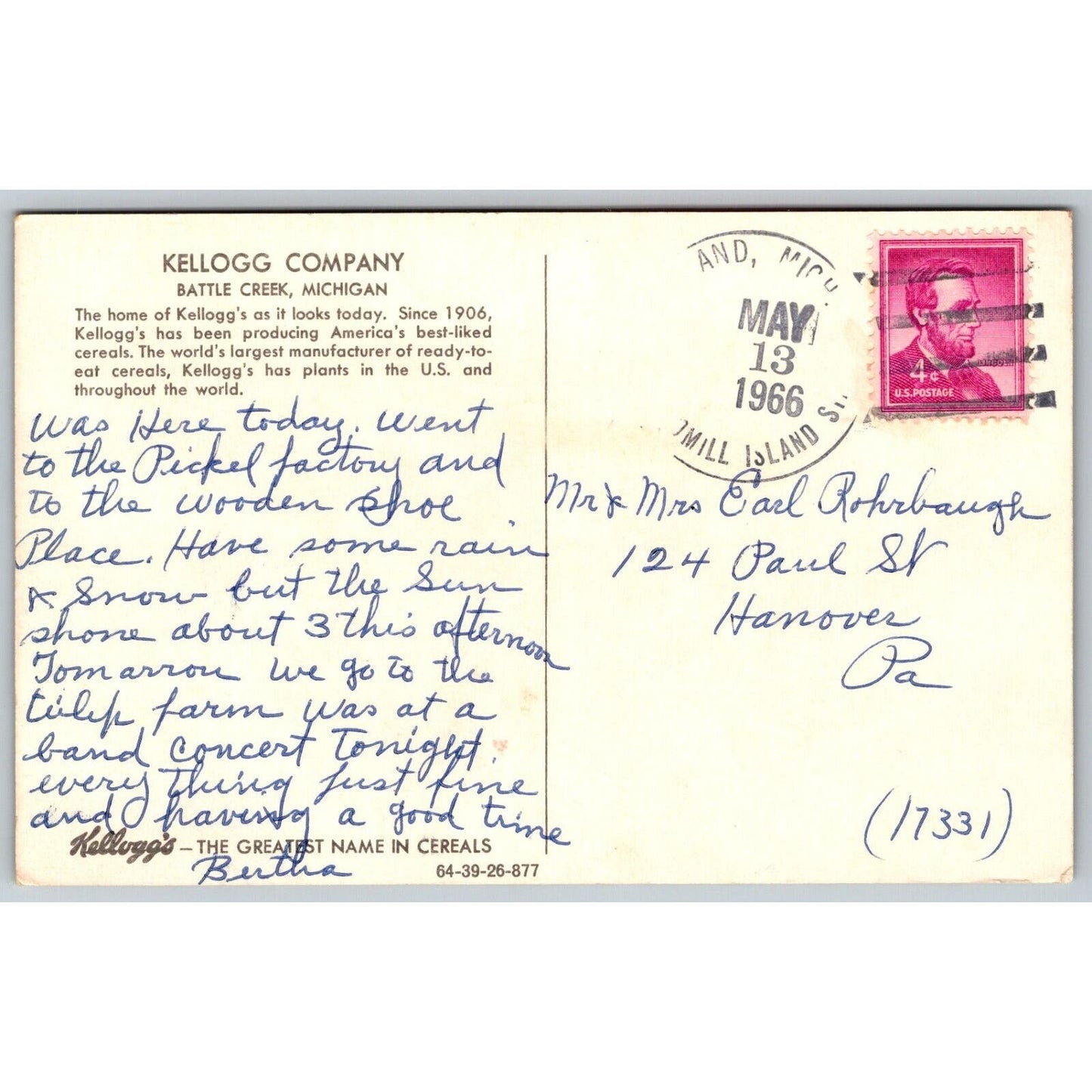 Kellogg Co. Battle Creek Yogi Bear Hanna Postcard c1966 Scarce VGC