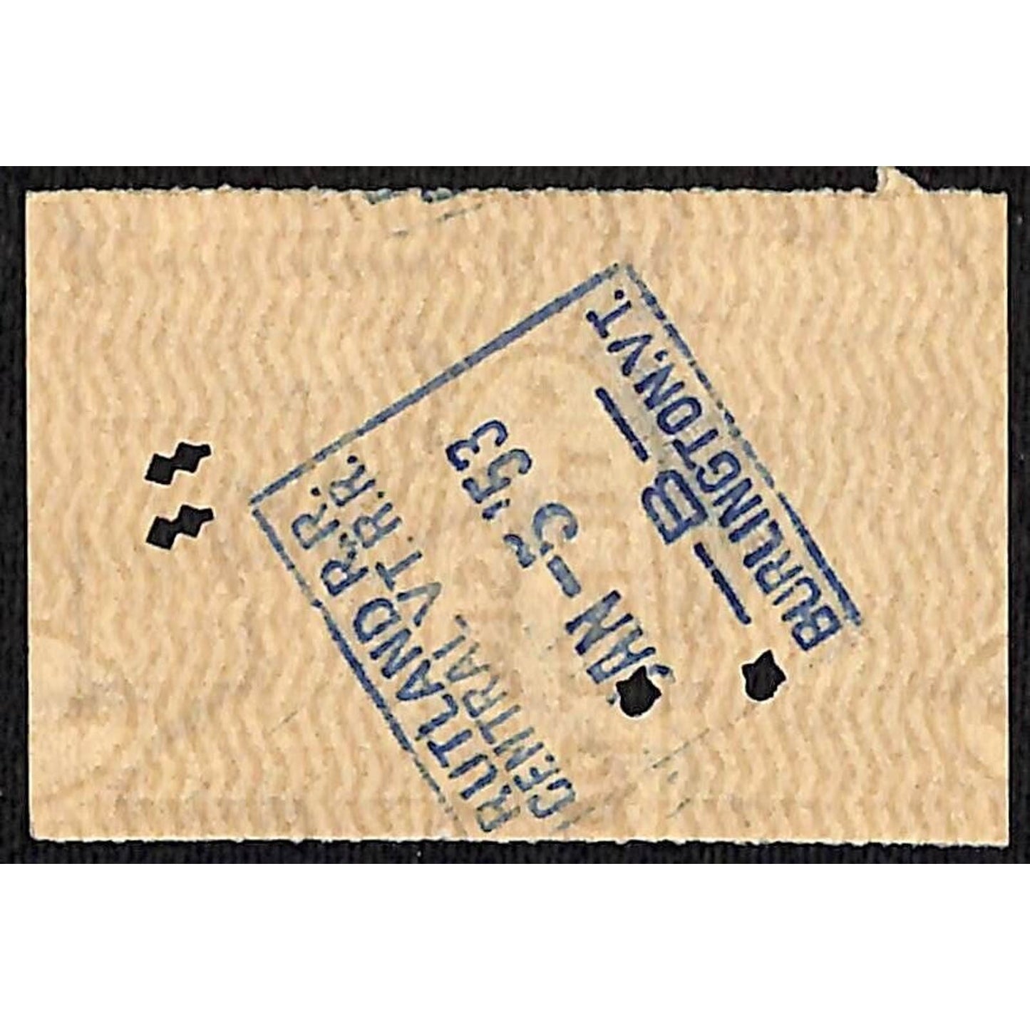 1953 Rutland Railway Ticket / Burlington, VT Stamp #35301
