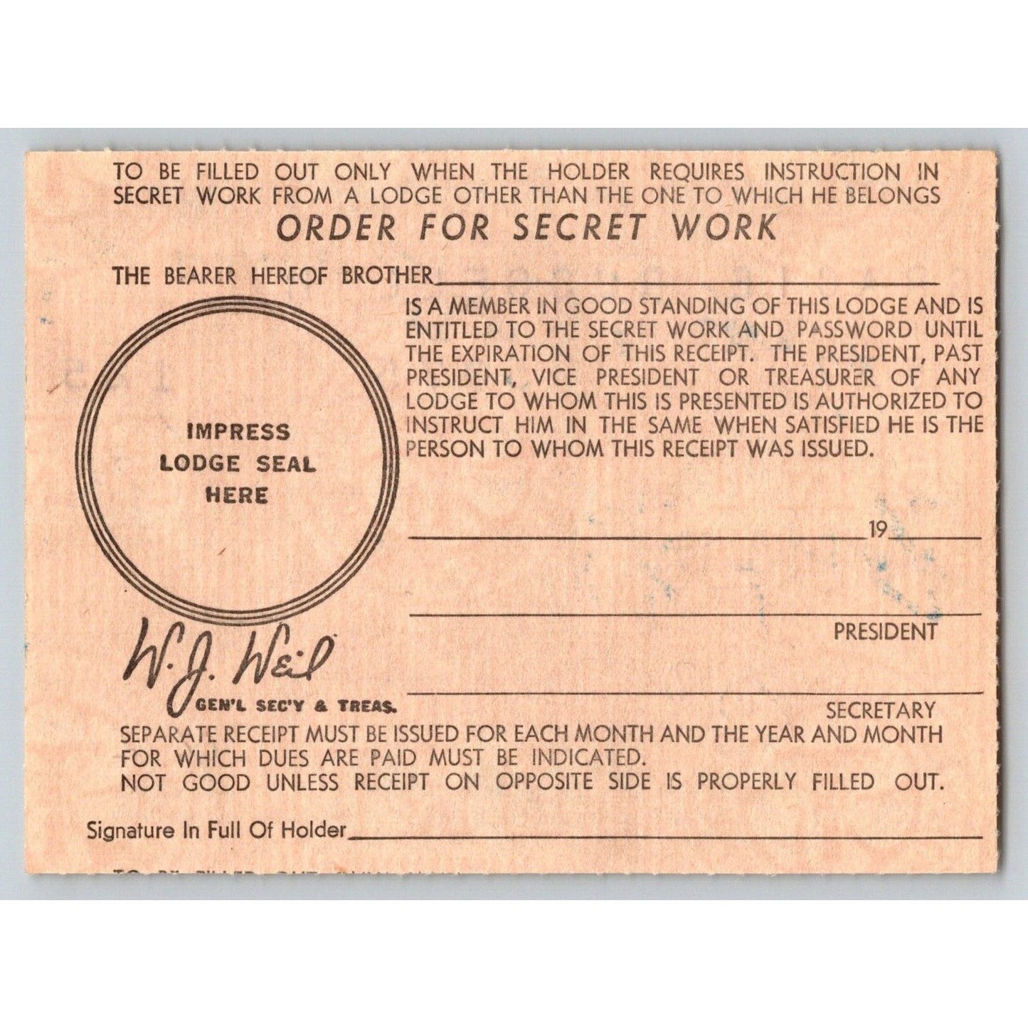 Brotherhood of Railroad Trainmen Lodge #537 1955 Dues Receipt