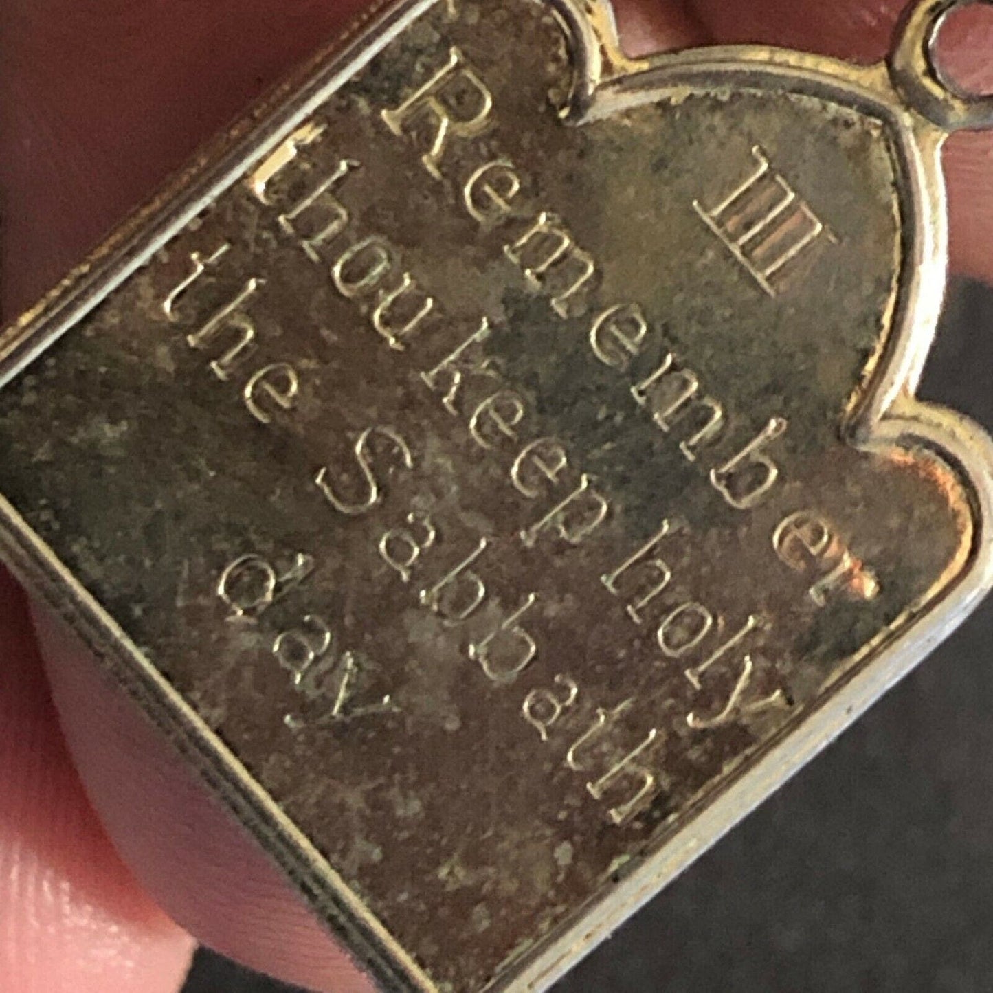 Vintage 17mm x 23mm Pendant Ten Commandments -III "..Keep Holy the Sabbath Day"