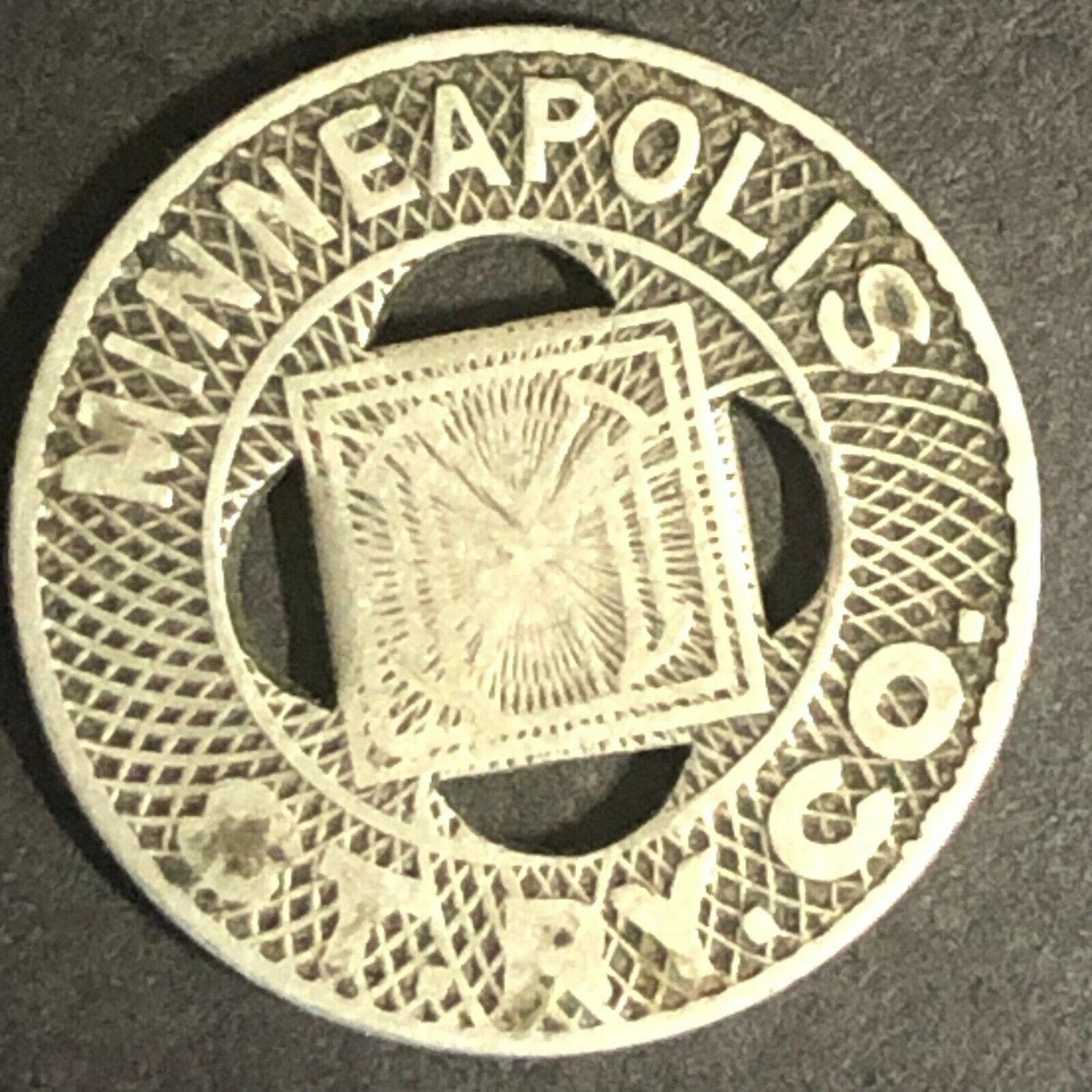 c1920's 16mm Minneapolis St. RY. Co. G/F One Fare Brass Token - Minn.