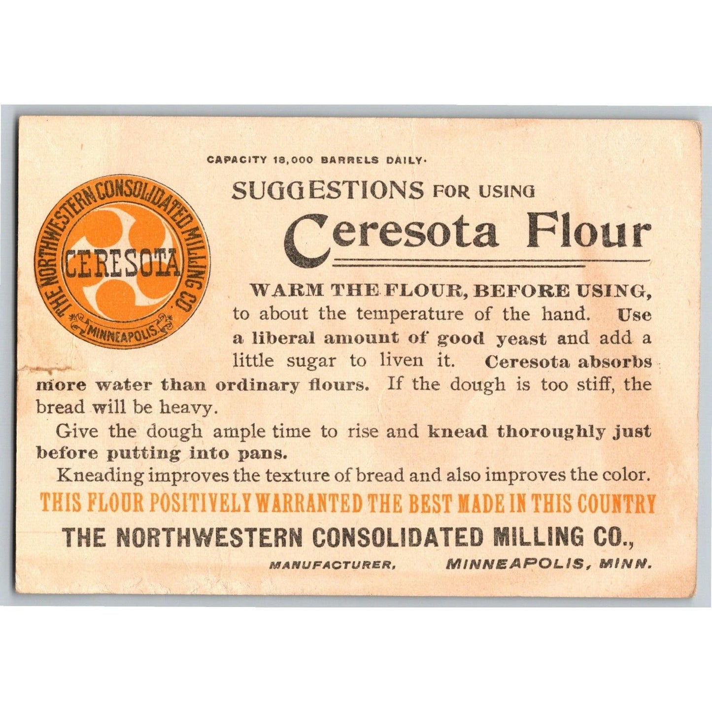 Ceresota Flour Victorian Trade Card Boy (Dangerously) Slices Bread Loaf