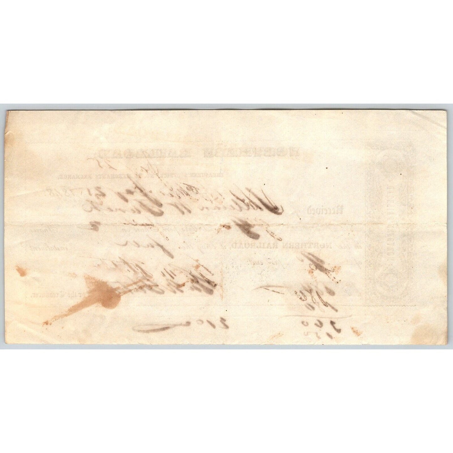 1848 Northern Railroad Boston Treasurer's Stock Purchase Receipt