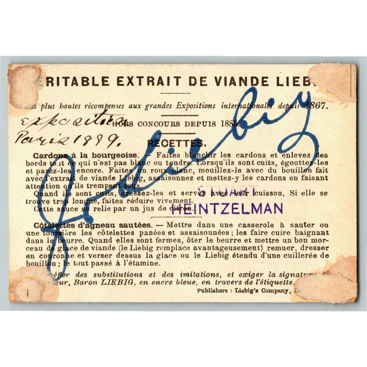 French Victorian Trade Card - 1889 Exposition Universelle "Veritable Extrait"