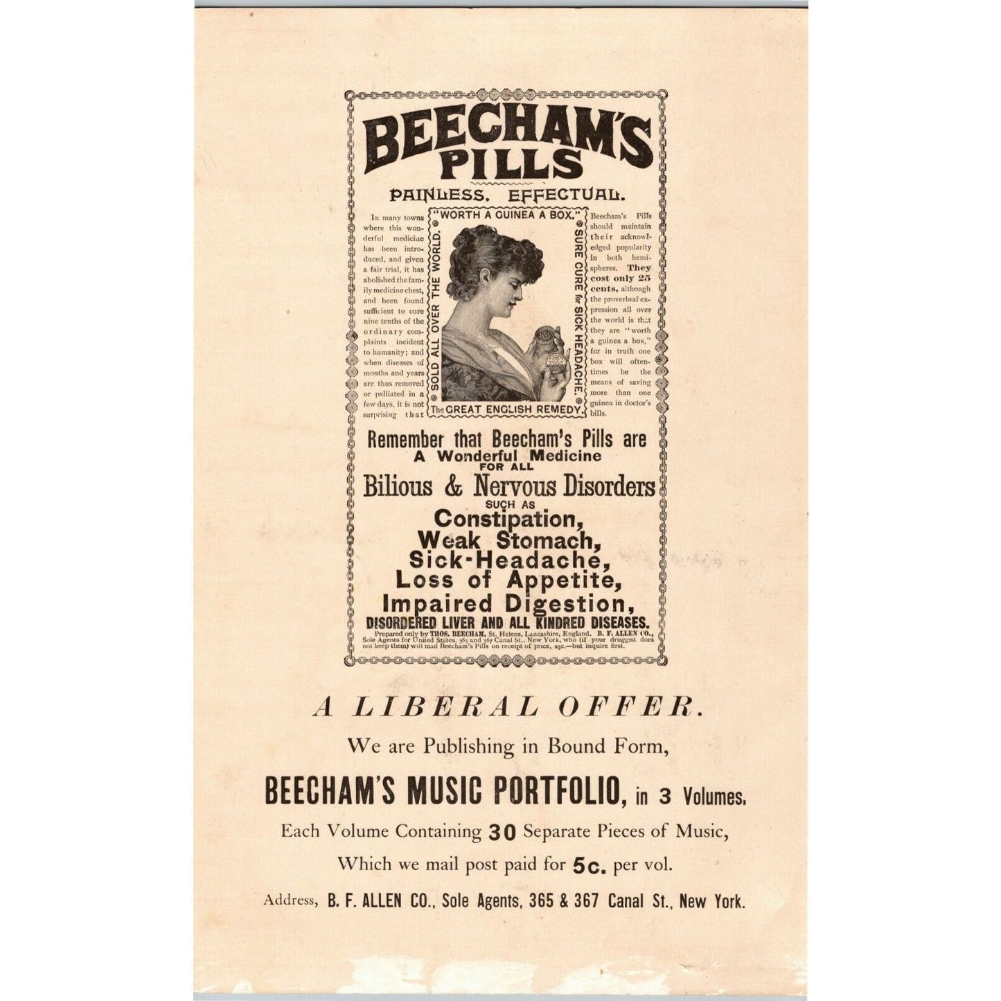 Giant 8 3/4" x 13 1/4" Beecham's Pills Asian Bamboo Fan Victorian Trade Card