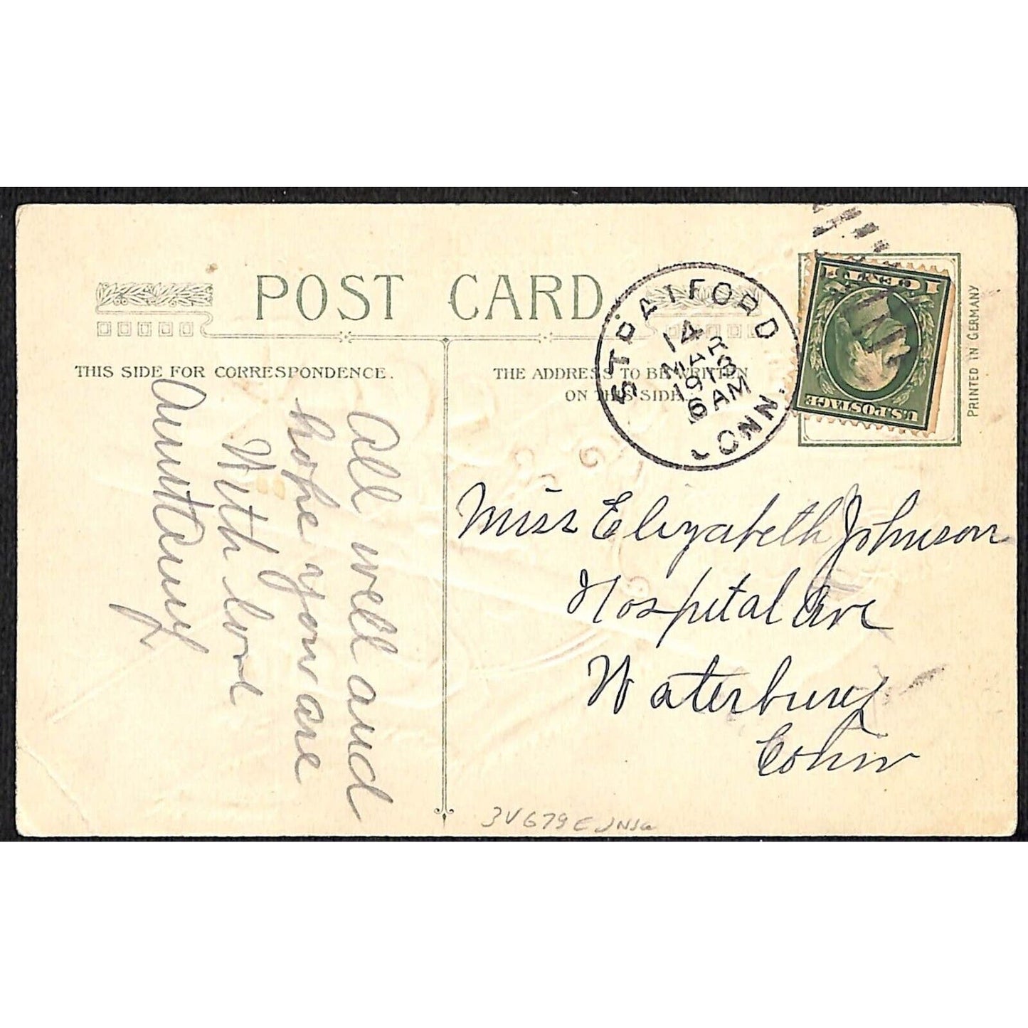St. Patrick's Day Postcard Pipe Harp Clover Flag Embossed Gilt PM 1912