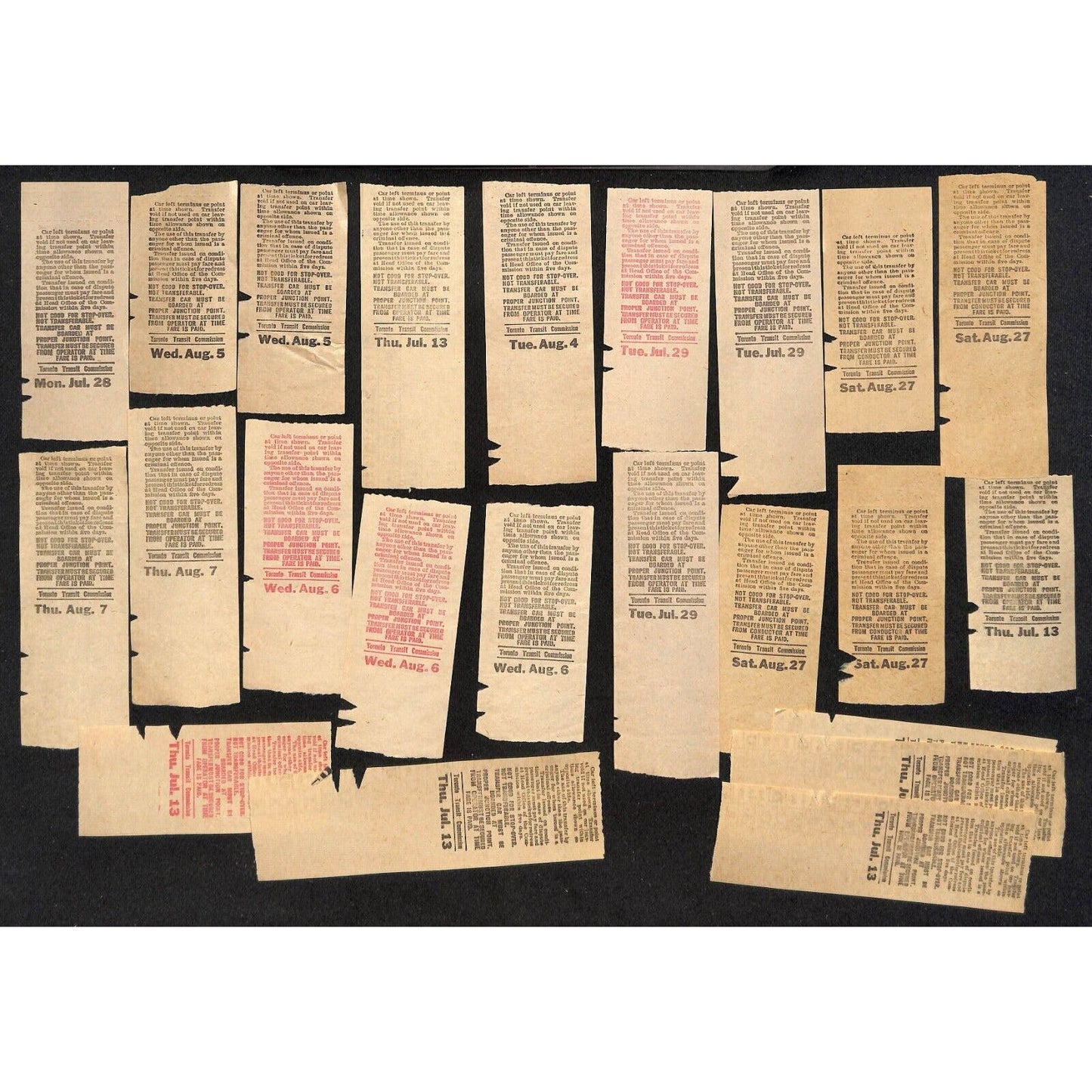 Toronto Transit Commission - Group of 23 Tickets c1950's-60's