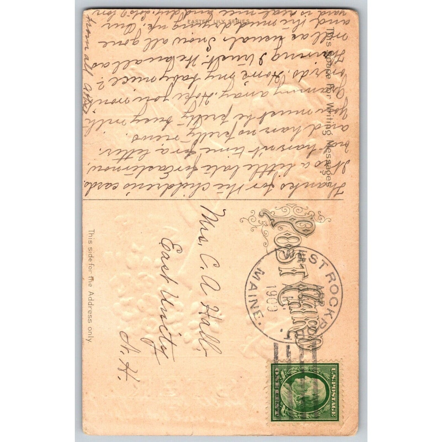 Easter Postcard "Easter Greeting" Church Gold Cross Boy w/ Incense Emb. PM 1909