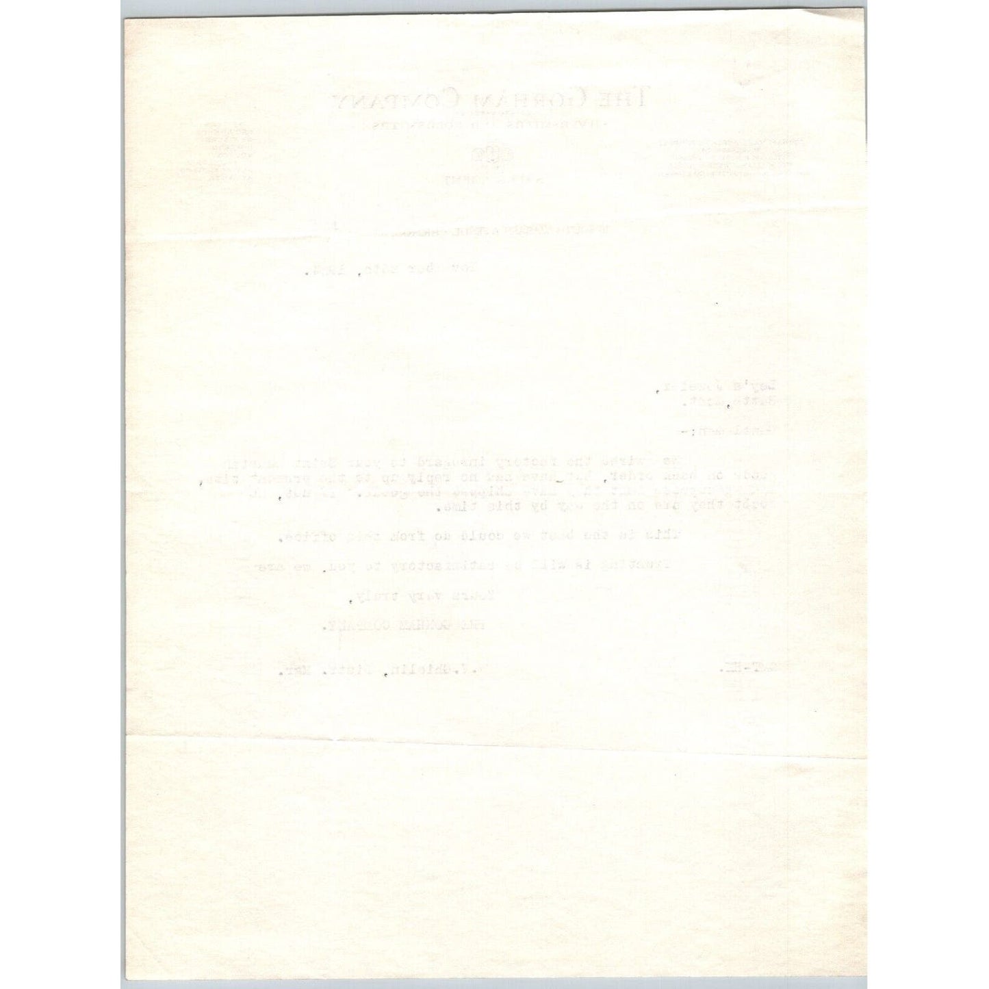 Gorham Company Silver to "Leys" Jewelers Butte, MT 1924 St. Dunstan Backorder