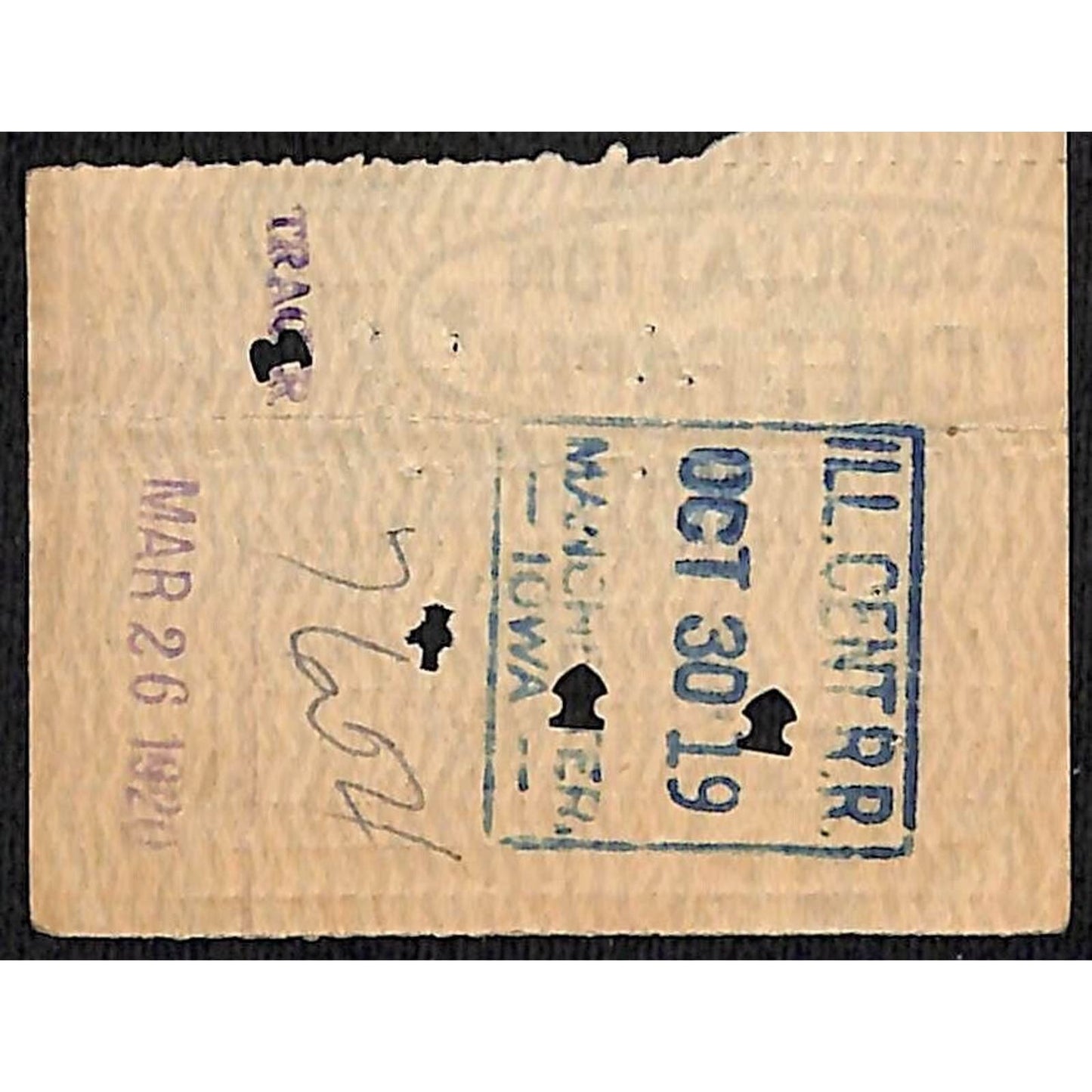 Illinois Central Railroad Ticket Kansas City Waterloo 1919 #2076